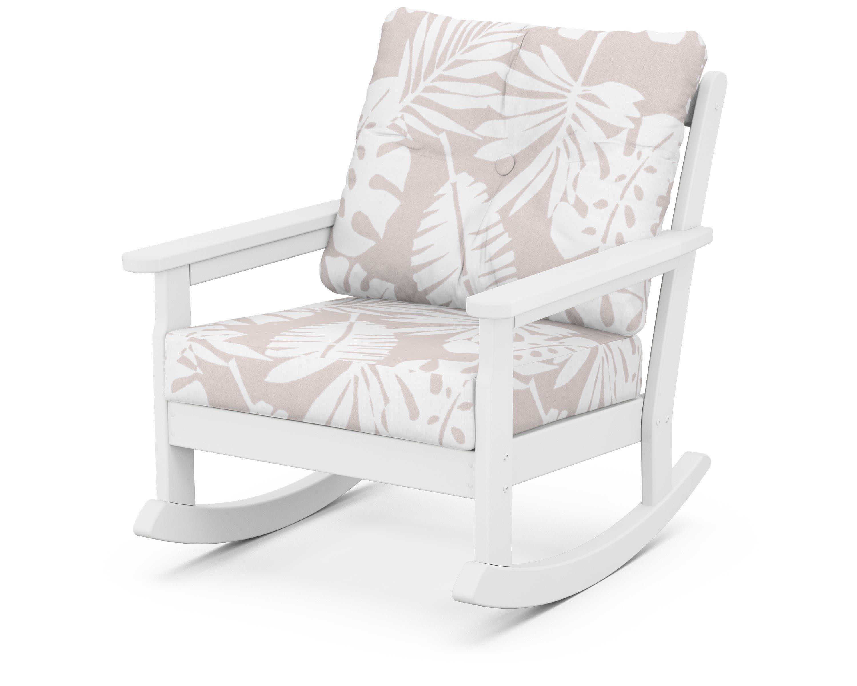 Vineyard Deep Seating Rocking Chair in White / Leaf Dune Burlap