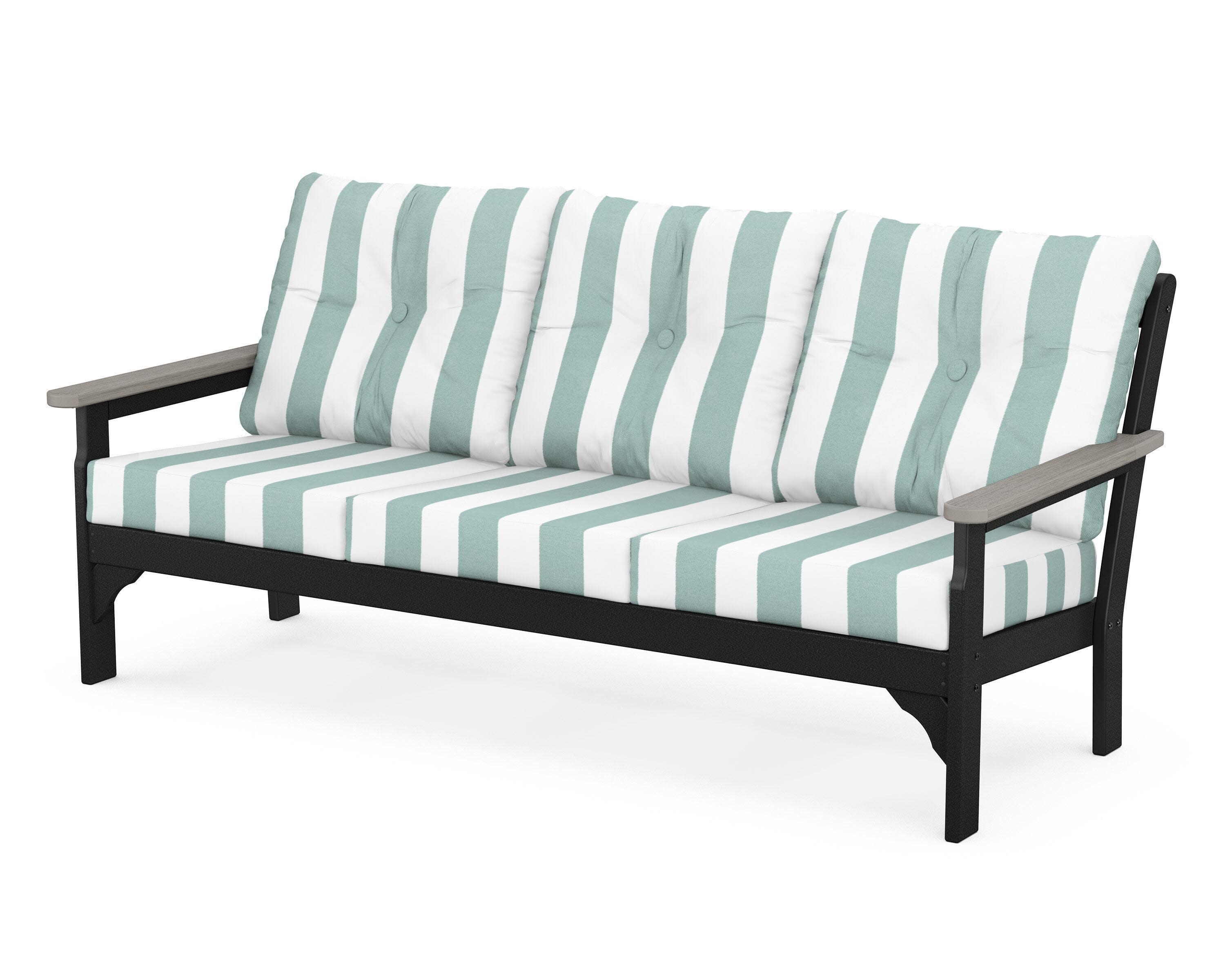 Vineyard Deep Seating Sofa in Black / Driftwood / Cabana Stripe Glacier Spa