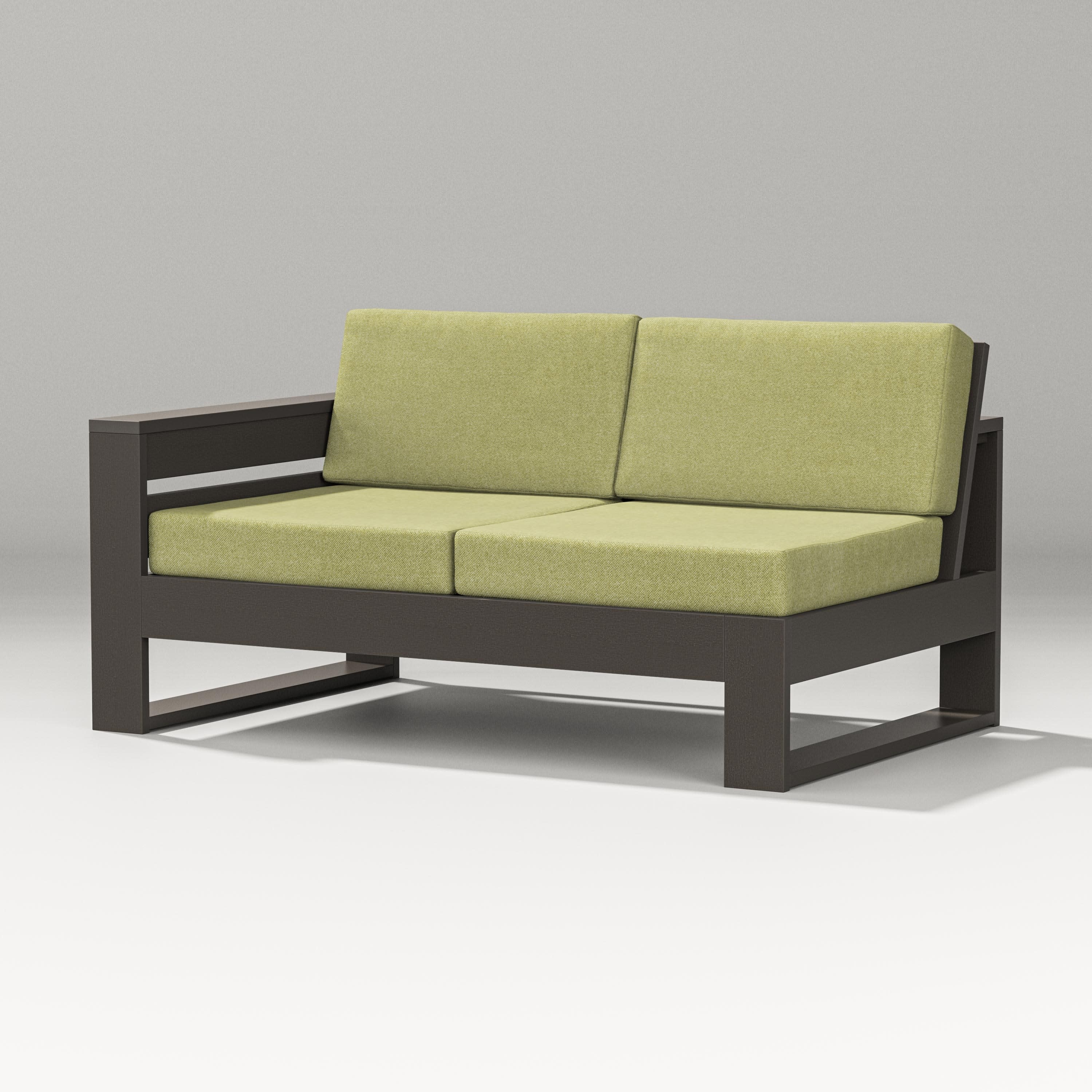 Latitude Modular Left Arm Loveseat in Vintage Coffee / Chartreuse Boucle