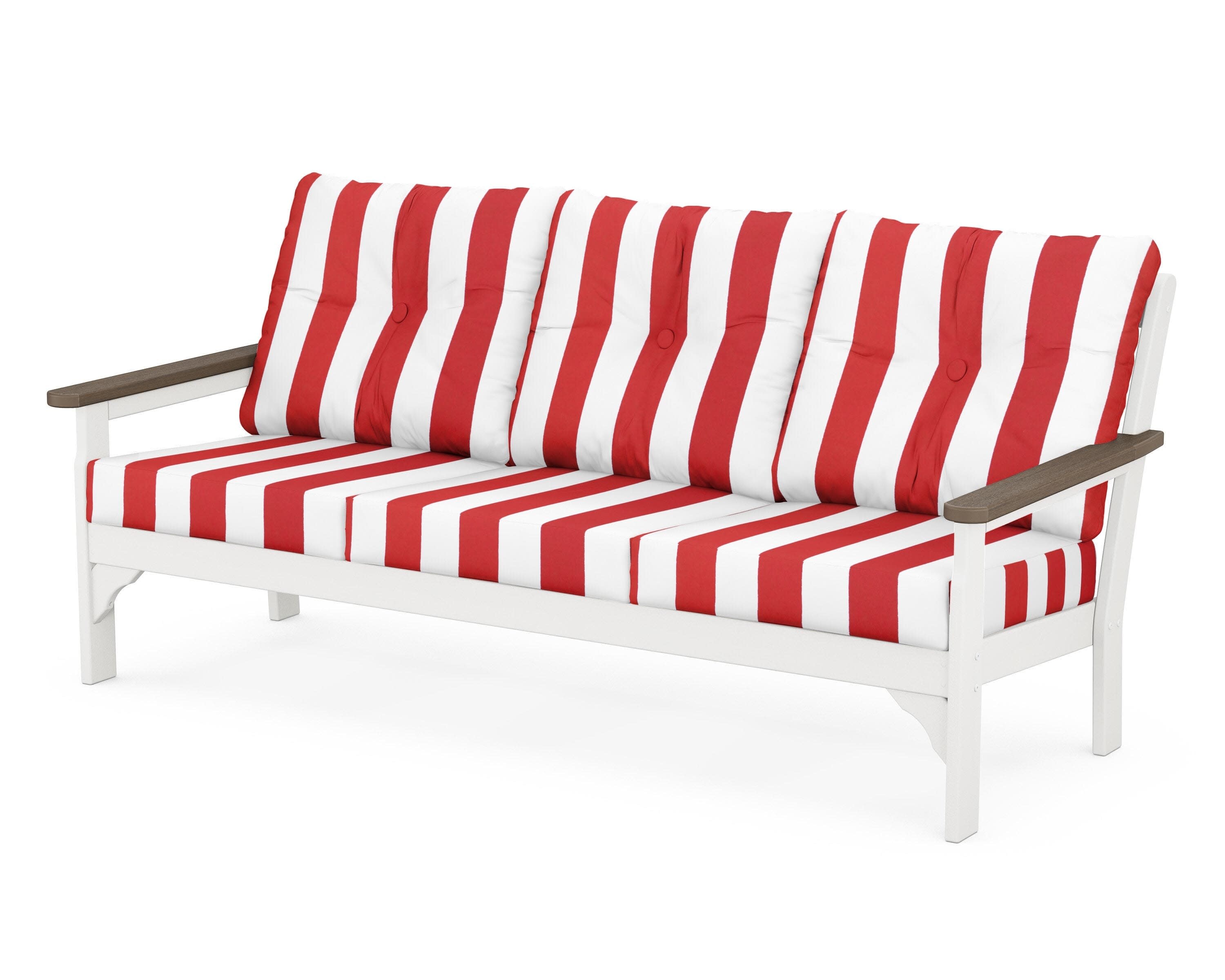 Vineyard Deep Seating Sofa in White / Kona / Cabana Stripe Crimson