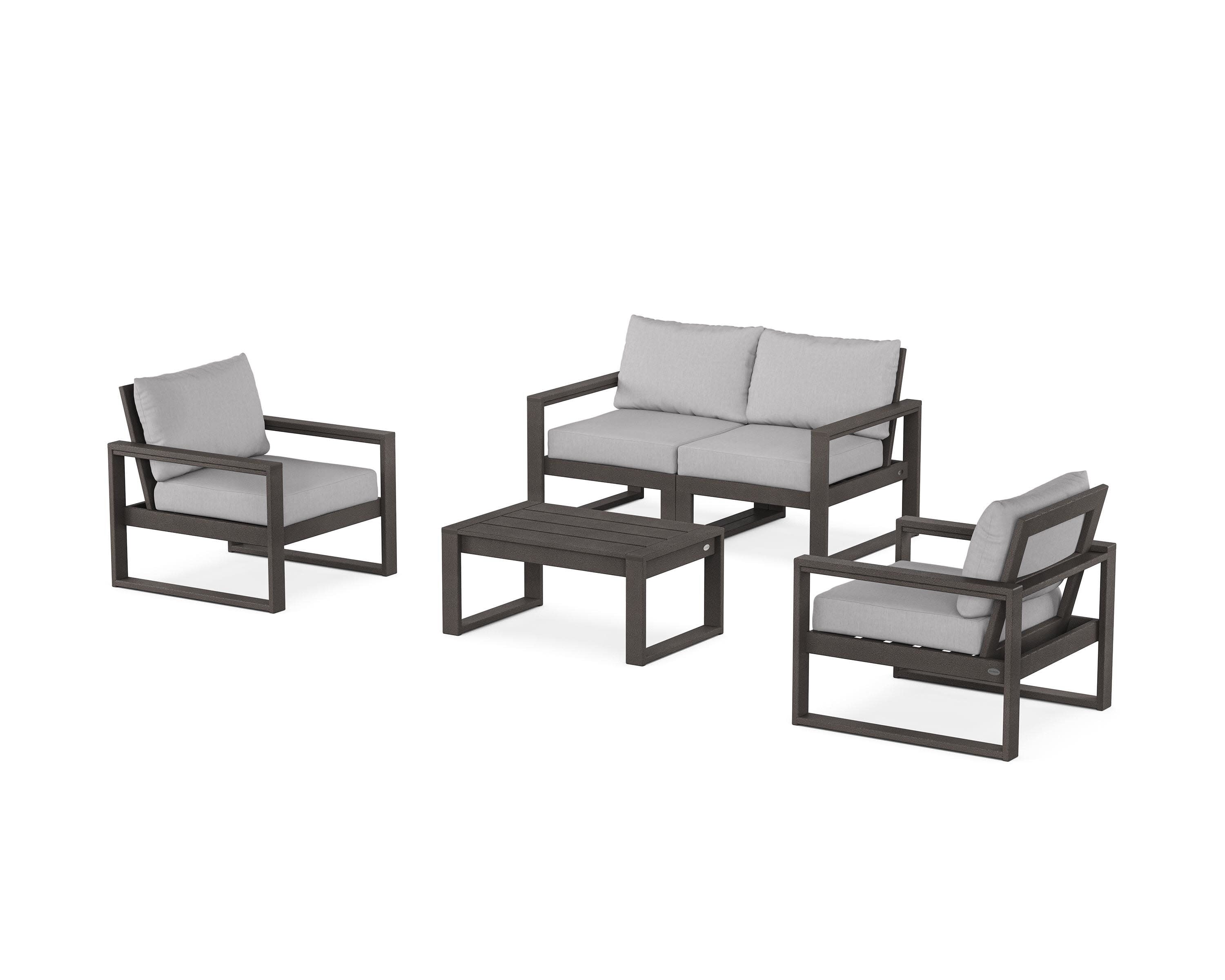 EDGE Sectional 4-Piece Deep Seating Set with Loveseat in Vintage Coffee / Granite
