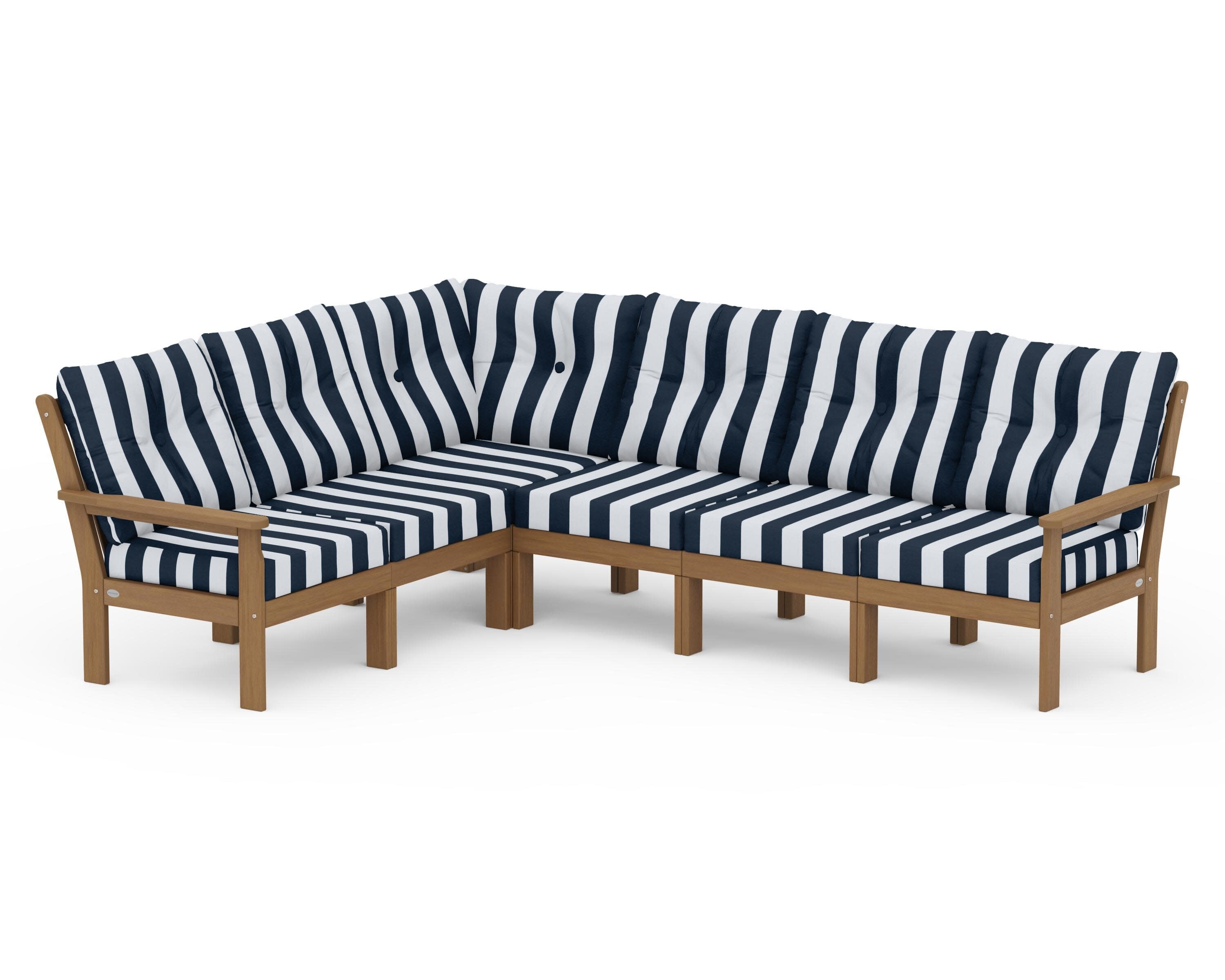 Vineyard 6-Piece Sectional in Natural / Cabana Stripe Marine Indigo