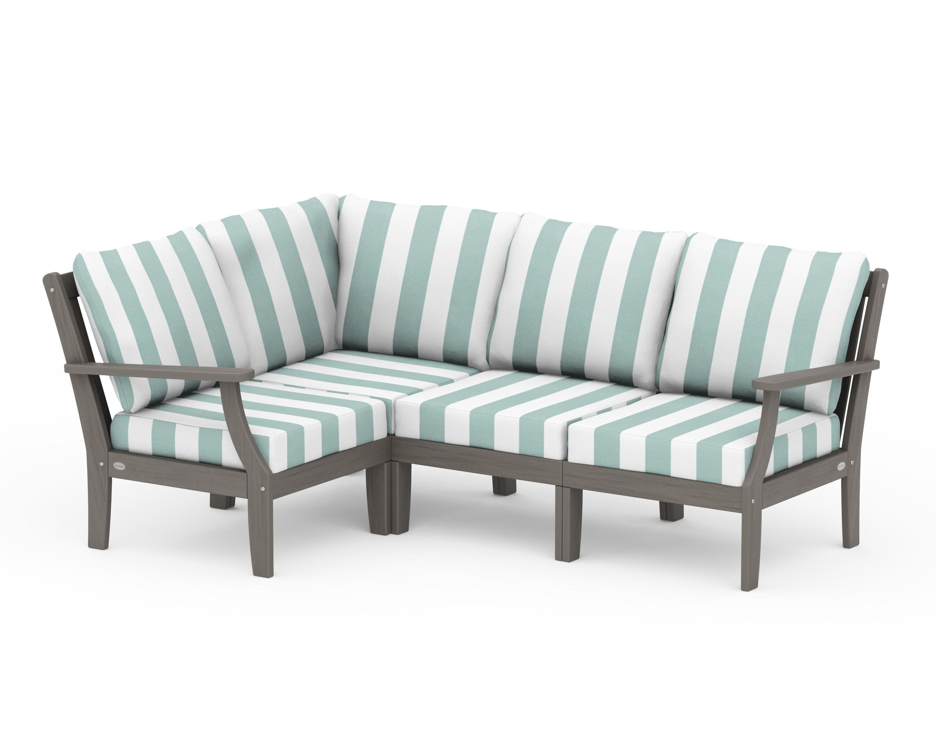 Braxton Modular 4-Piece Deep Seating Set in Driftwood / Cabana Stripe Glacier Spa