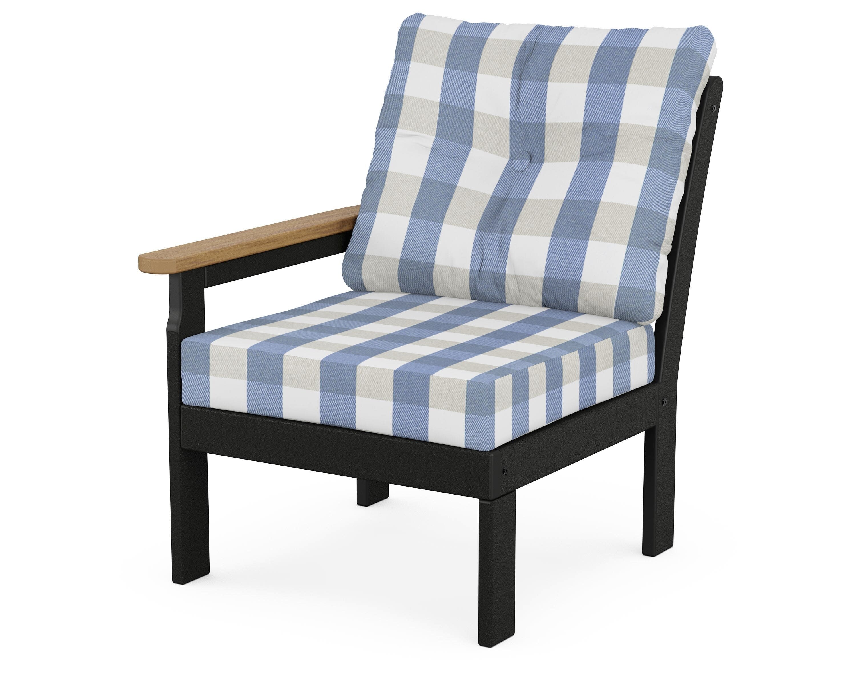 Vineyard Modular Left Arm Chair in Black / Natural / Buffalo Plaid Sky Blue
