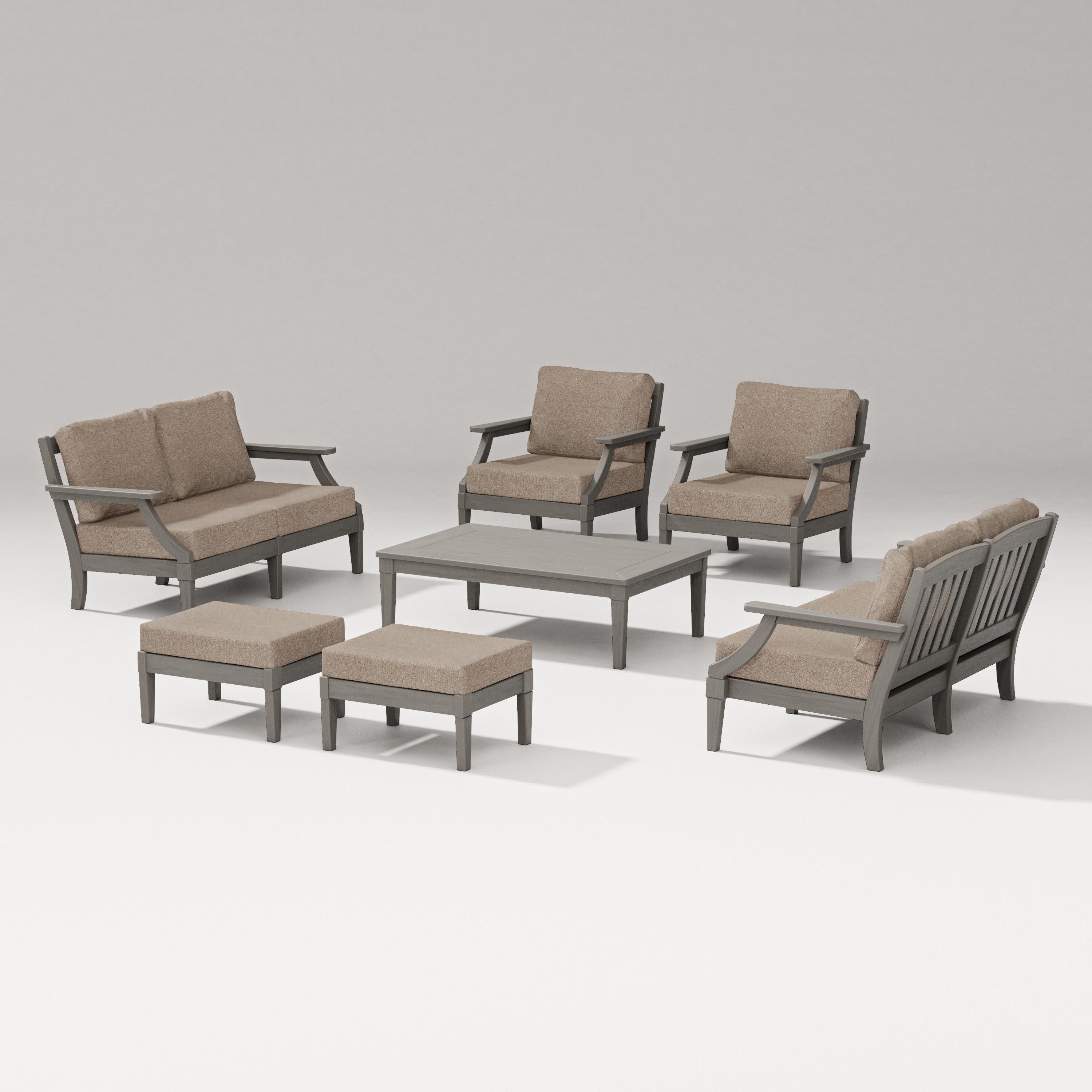 Estate 7-Piece Lounge Loveseat Set in Driftwood / Spiced Burlap