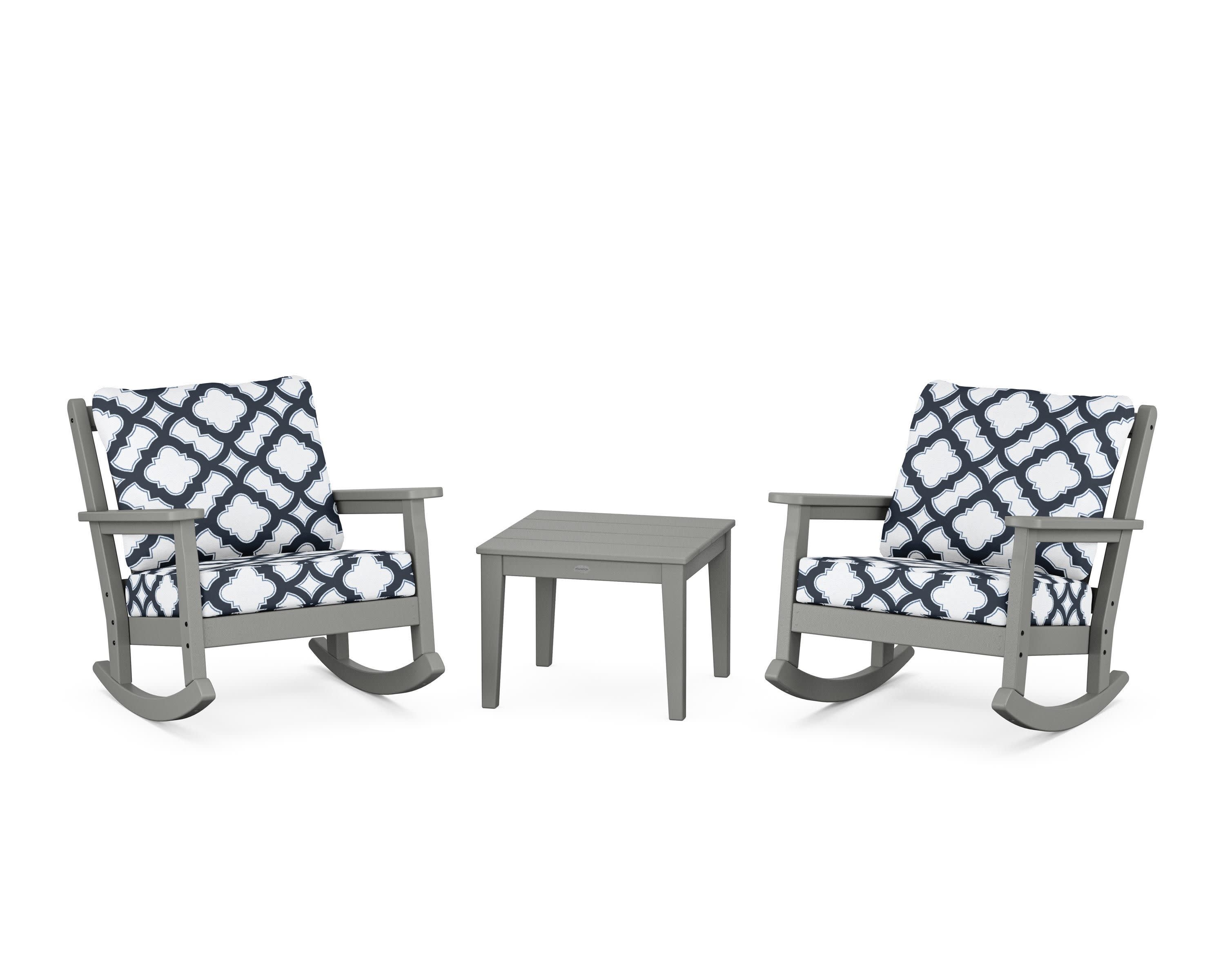Chippendale 3-Piece Deep Seating Rocker Set in Slate Grey / Trellis Marine Indigo