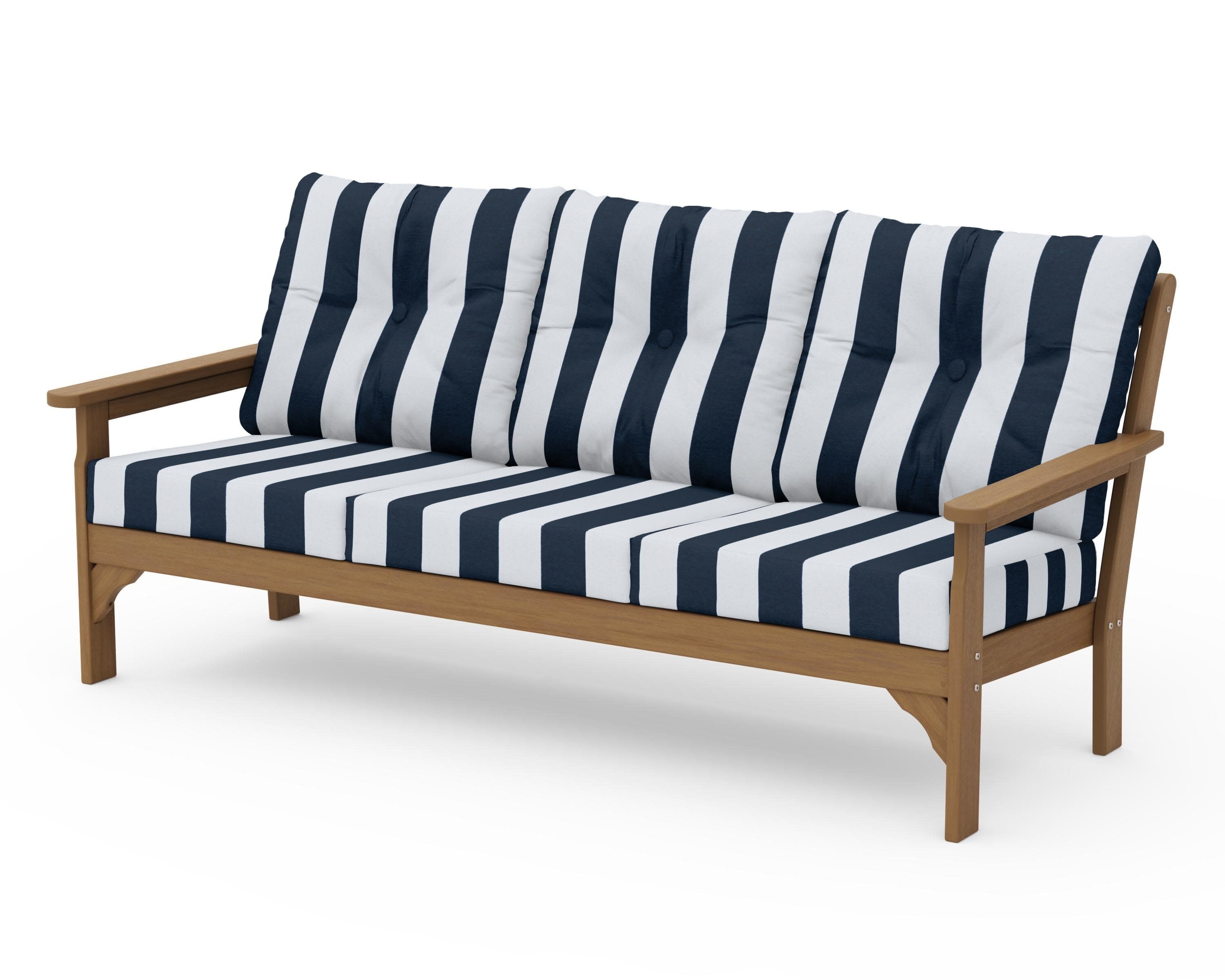 Vineyard Deep Seating Sofa in Natural / Cabana Stripe Marine Indigo