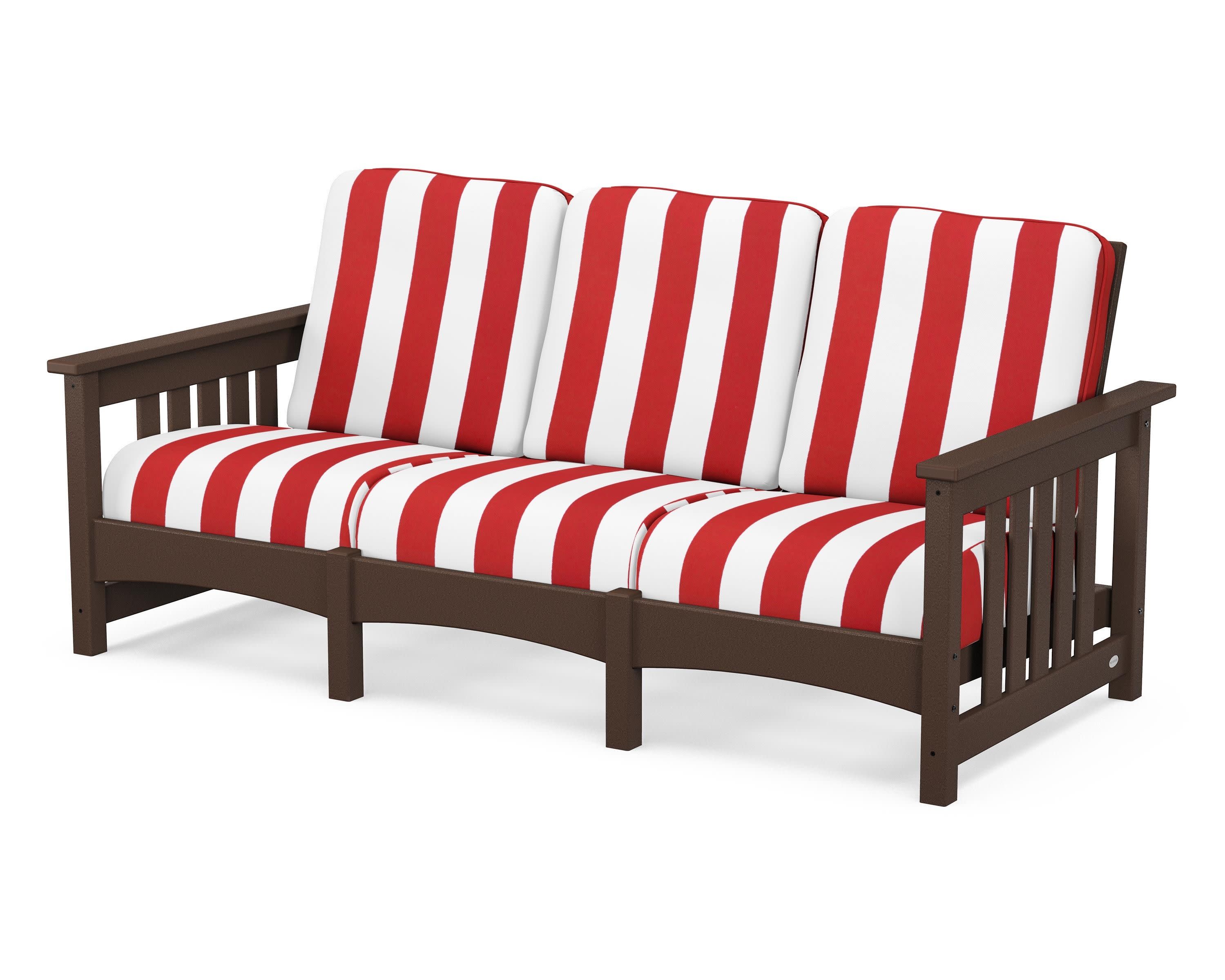 Club Mission Sofa in Mahogany / Cabana Stripe Crimson
