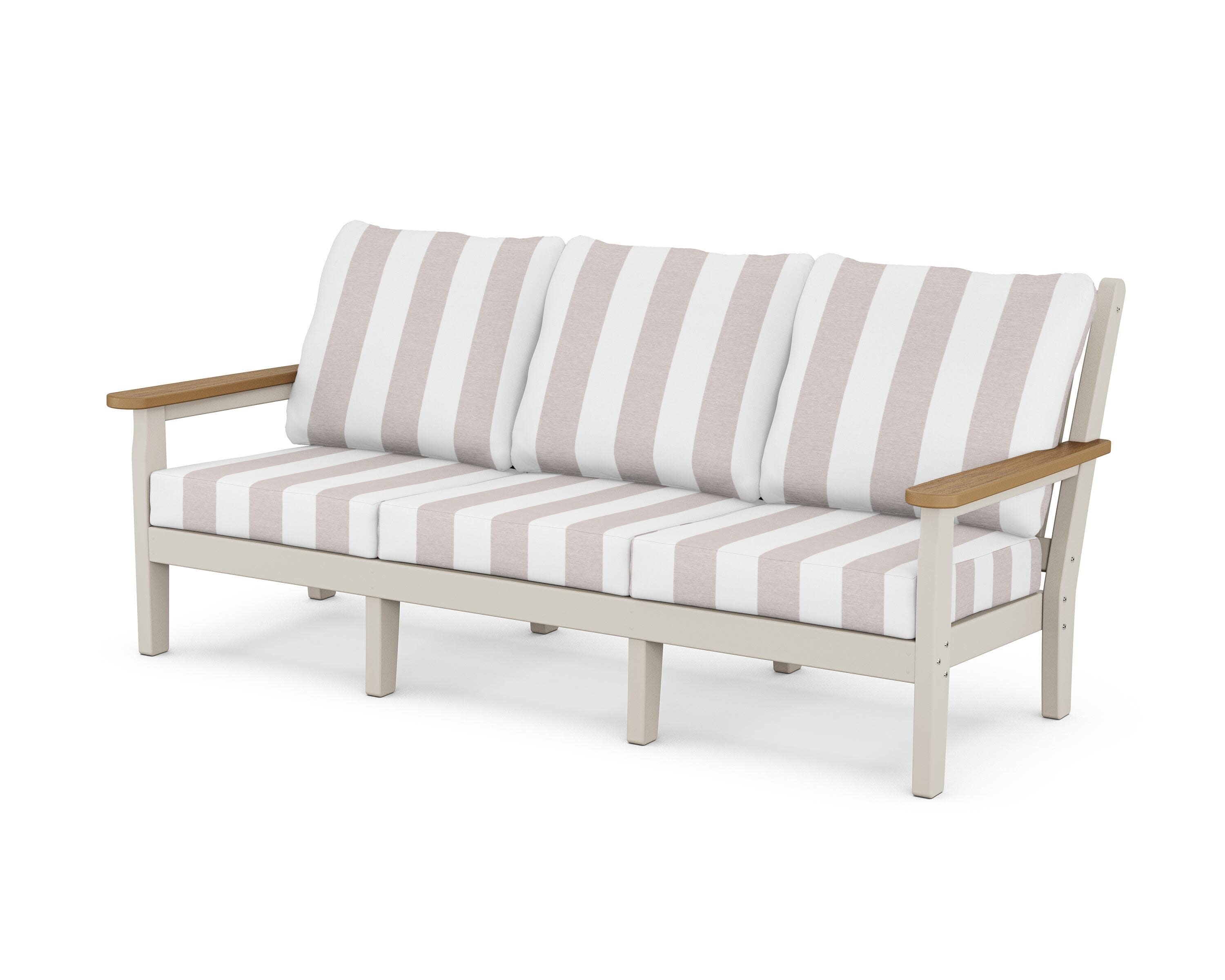 Chippendale Deep Seating Sofa in Sand / Natural / Cabana Stripe Dune Burlap