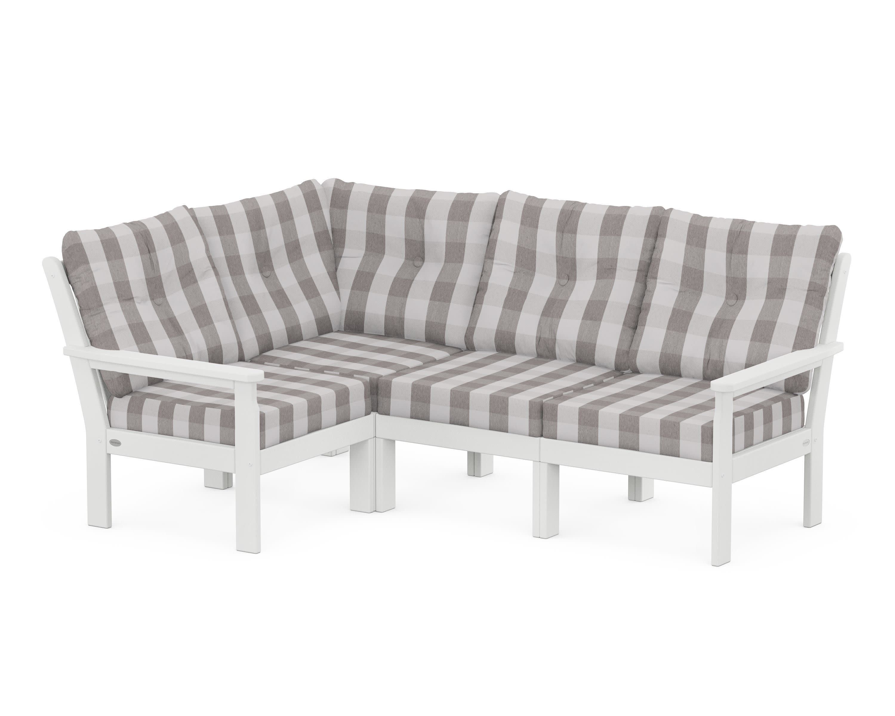 Vineyard 4-Piece Sectional in White / Buffalo Plaid Grey Mist