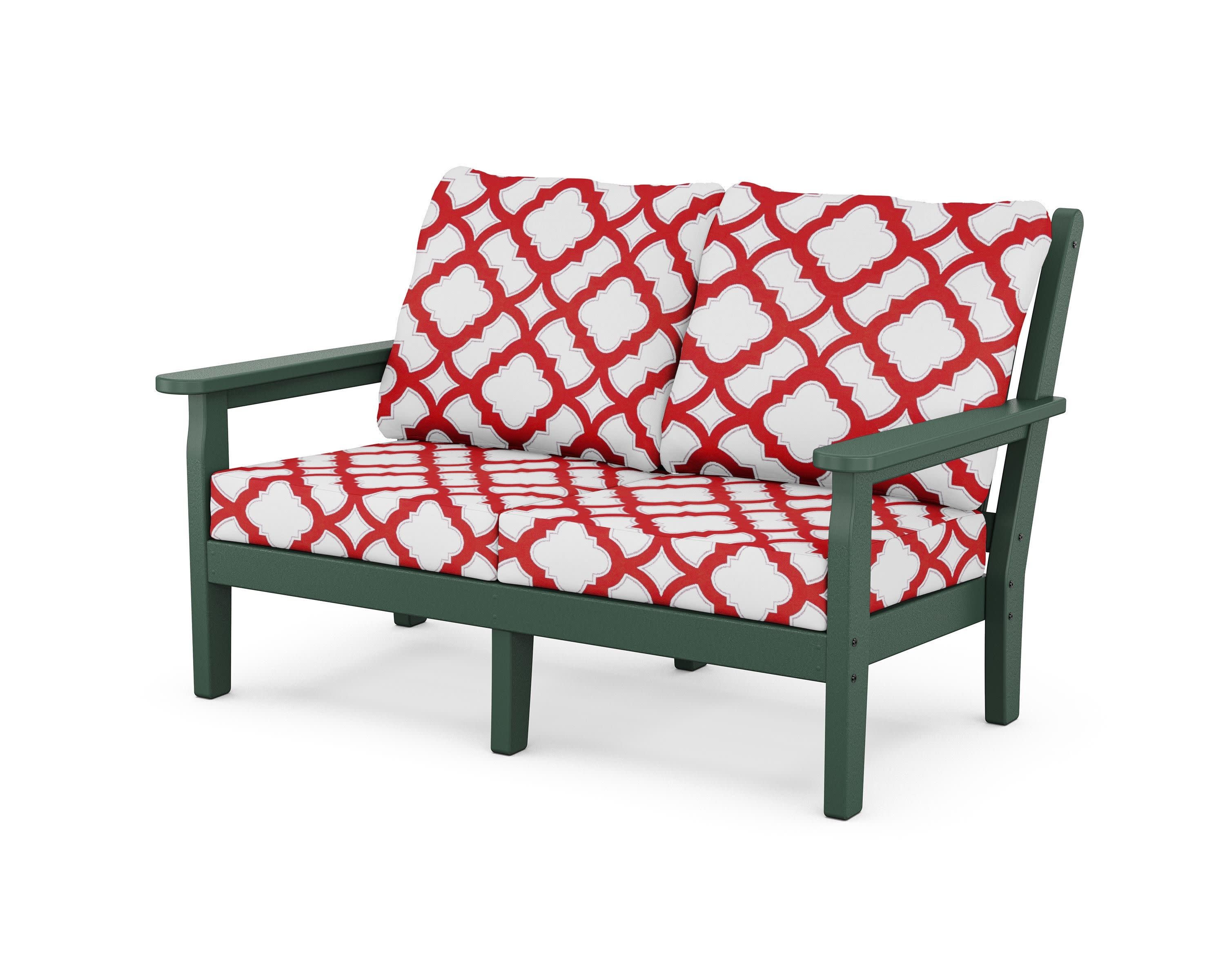 Chippendale Deep Seating Loveseat in Green / Trellis Crimson