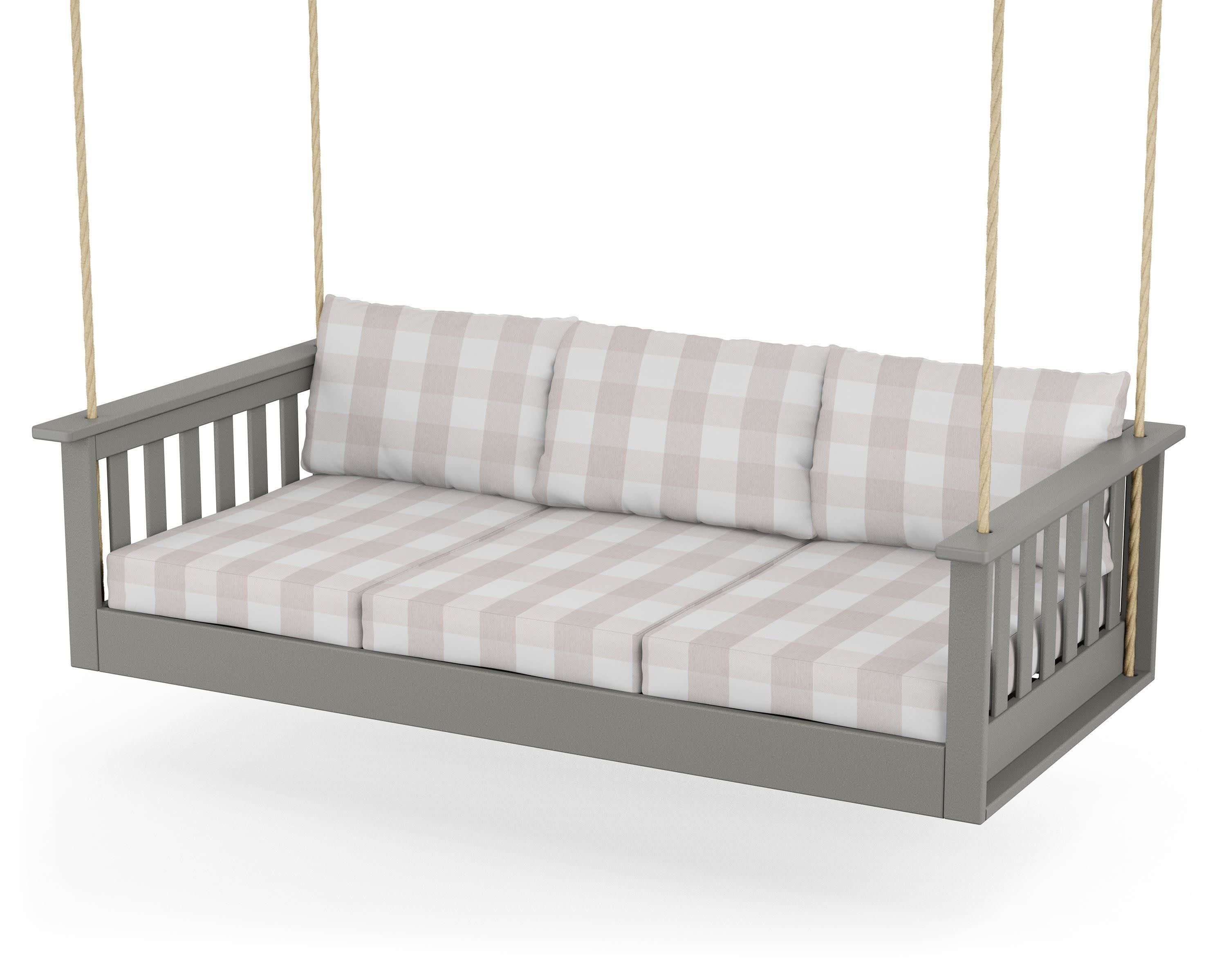 Vineyard Daybed Swing in Slate Grey / Buffalo Plaid Dune Burlap