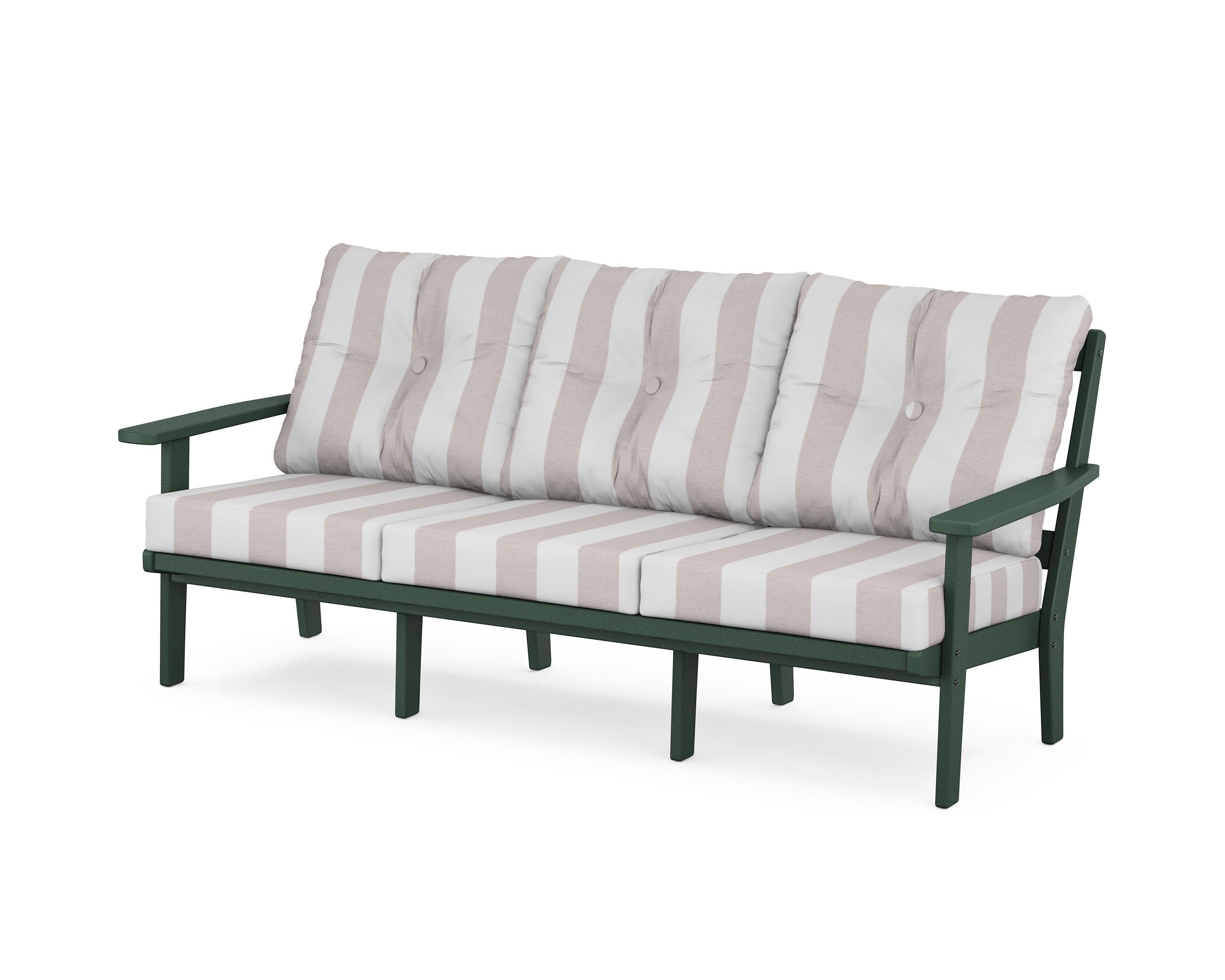 Oxford Deep Seating Sofa in Green / Cabana Stripe Dune Burlap