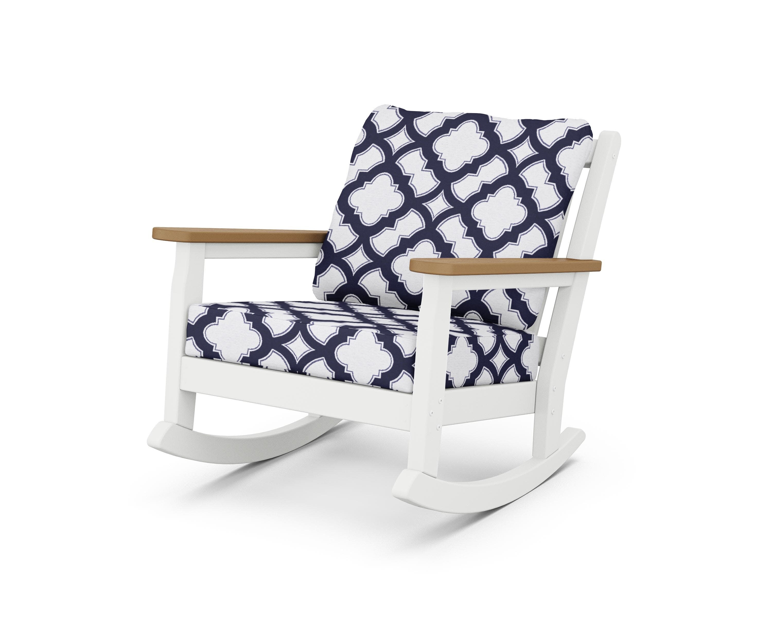 Chippendale Deep Seating Rocking Chair in White / Natural / Trellis Navy