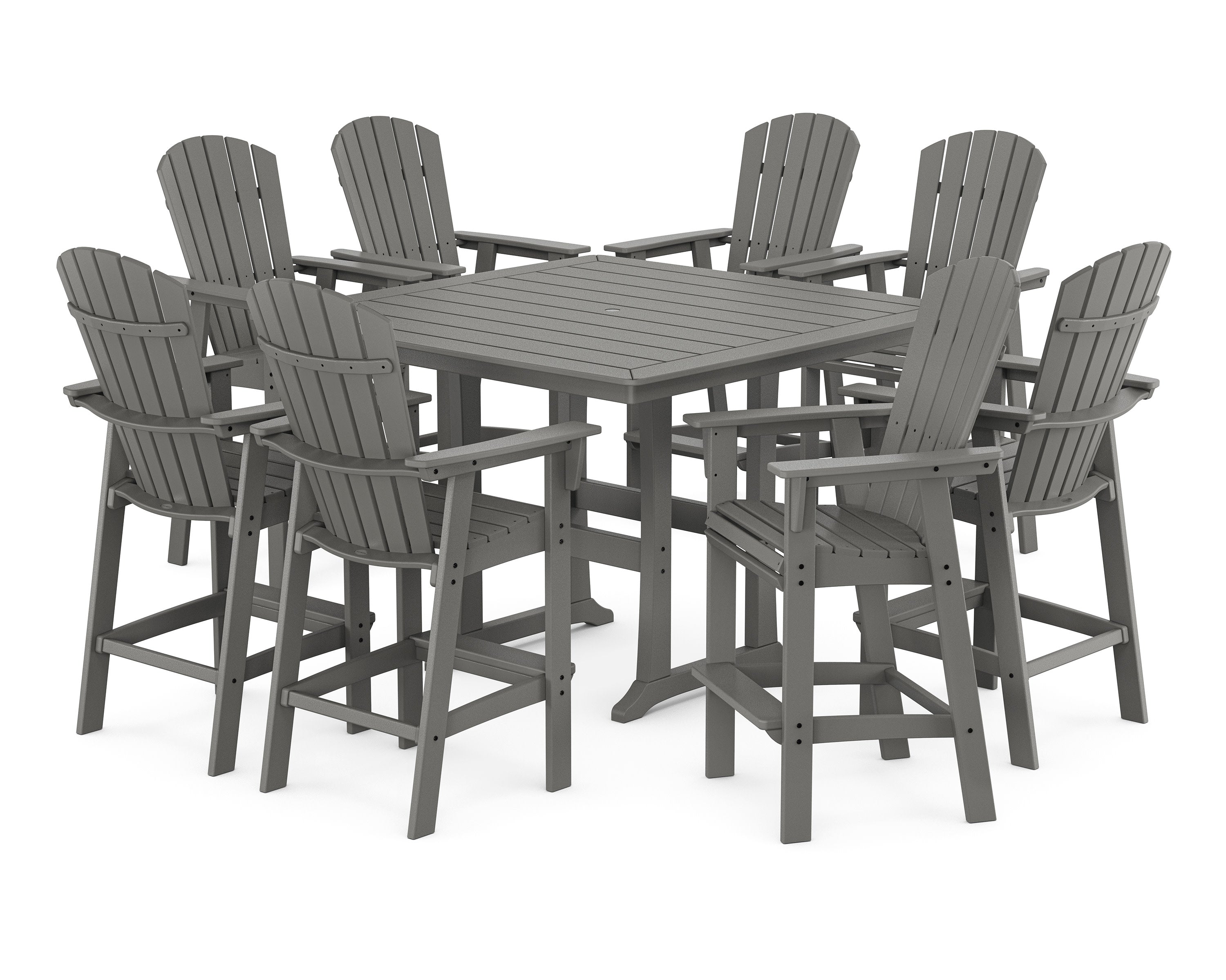 Nautical Curveback Adirondack 9-Piece Trestle Bar Set in Slate Grey