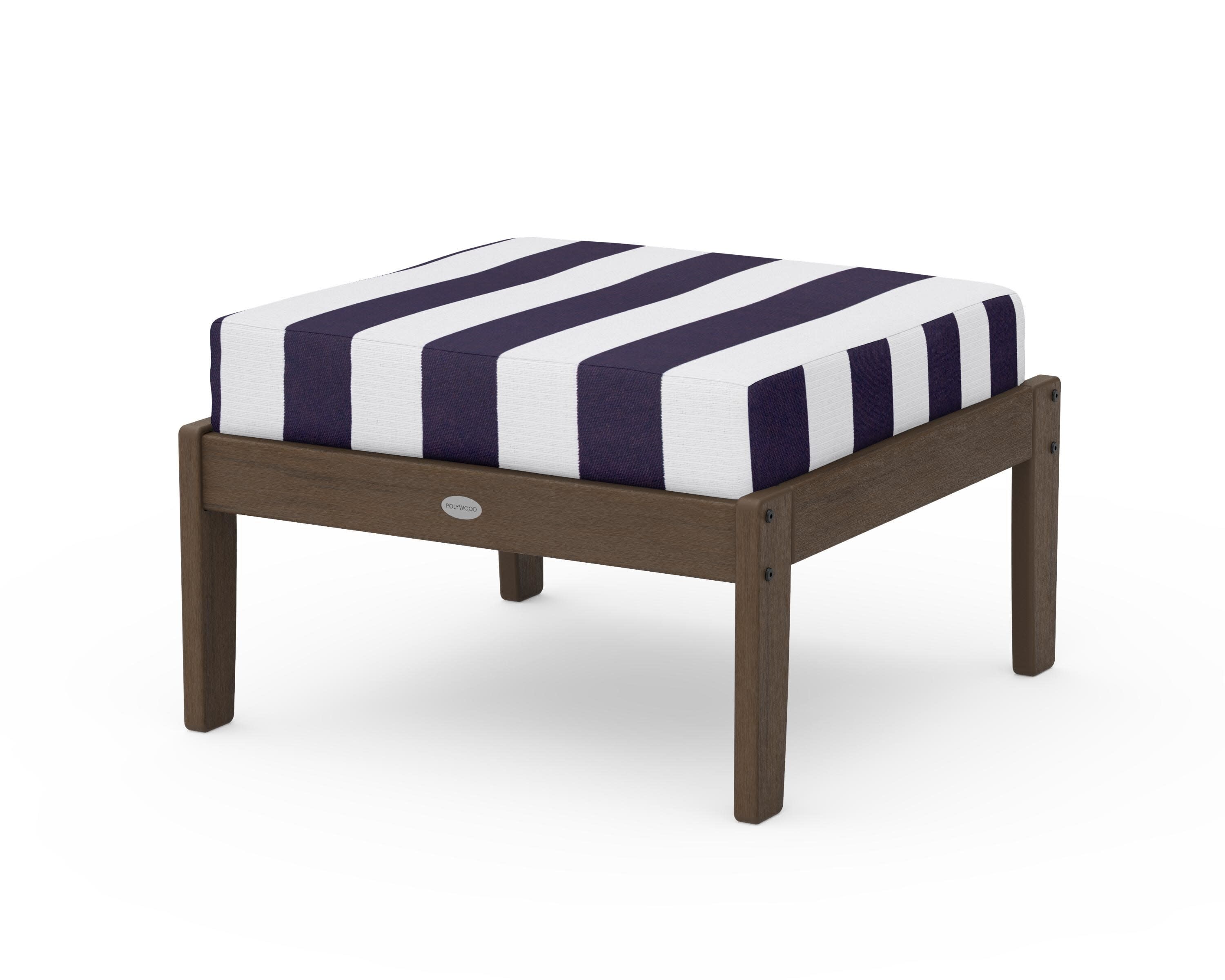 Braxton Deep Seating Ottoman in Kona / Cabana Stripe Navy
