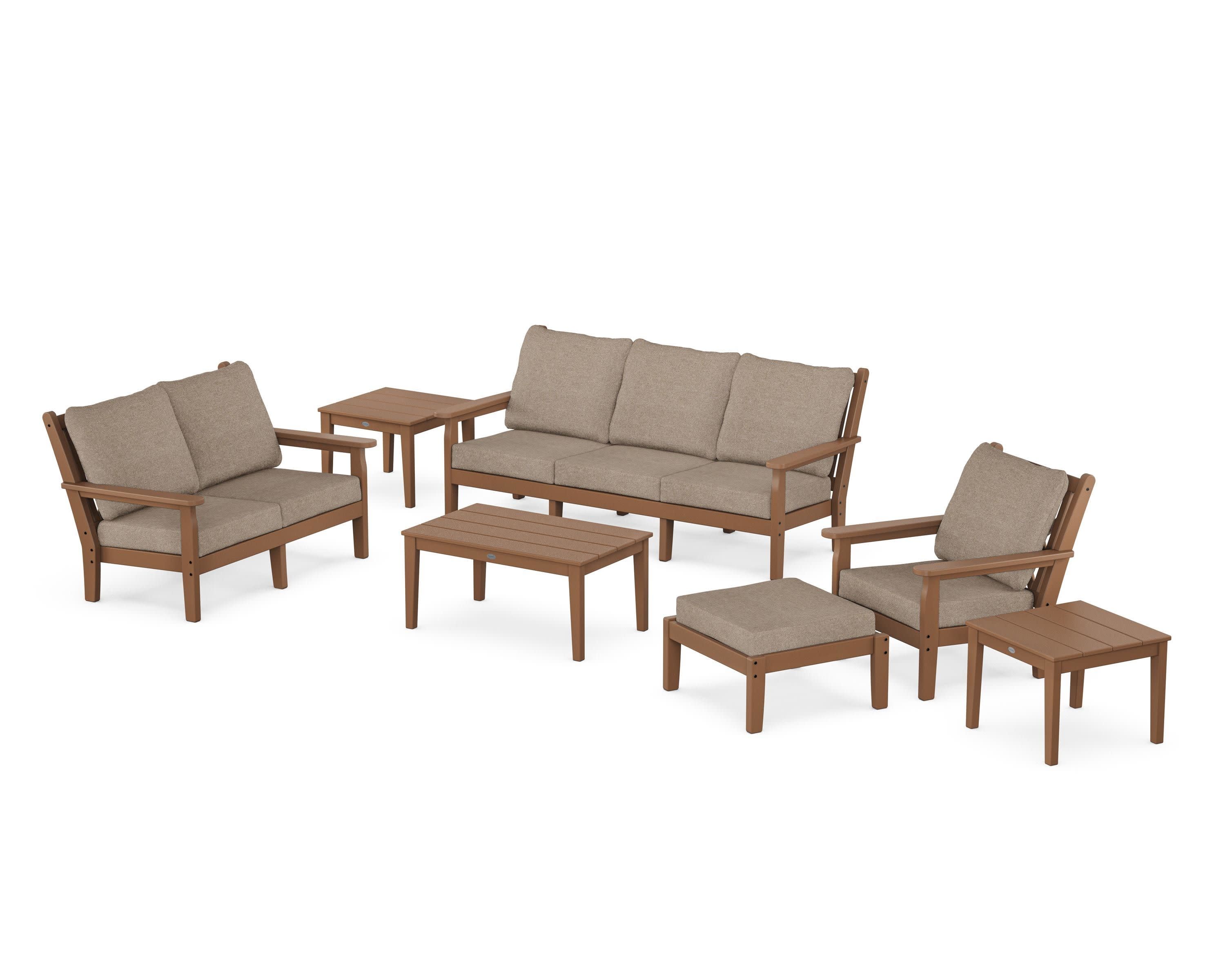 Chippendale 7-Piece Deep Seating Set in Teak / Spiced Burlap