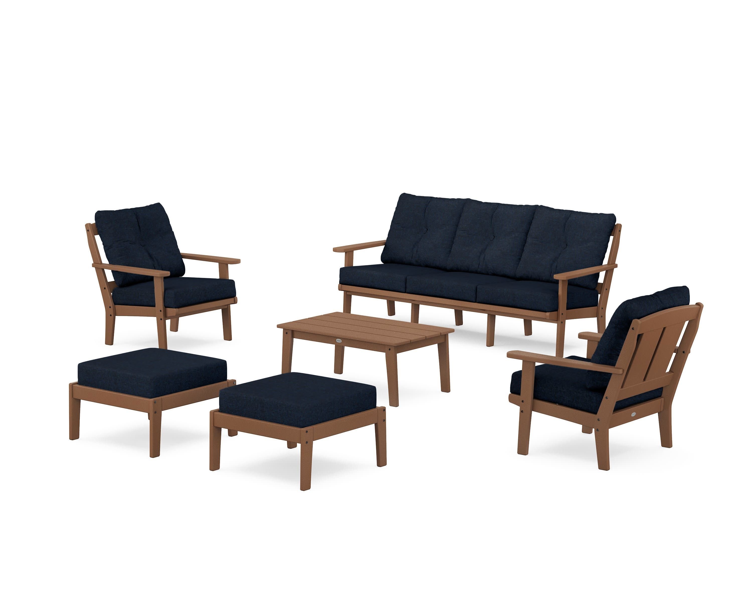 Mission 6-Piece Lounge Sofa Set in Teak / Marine Indigo