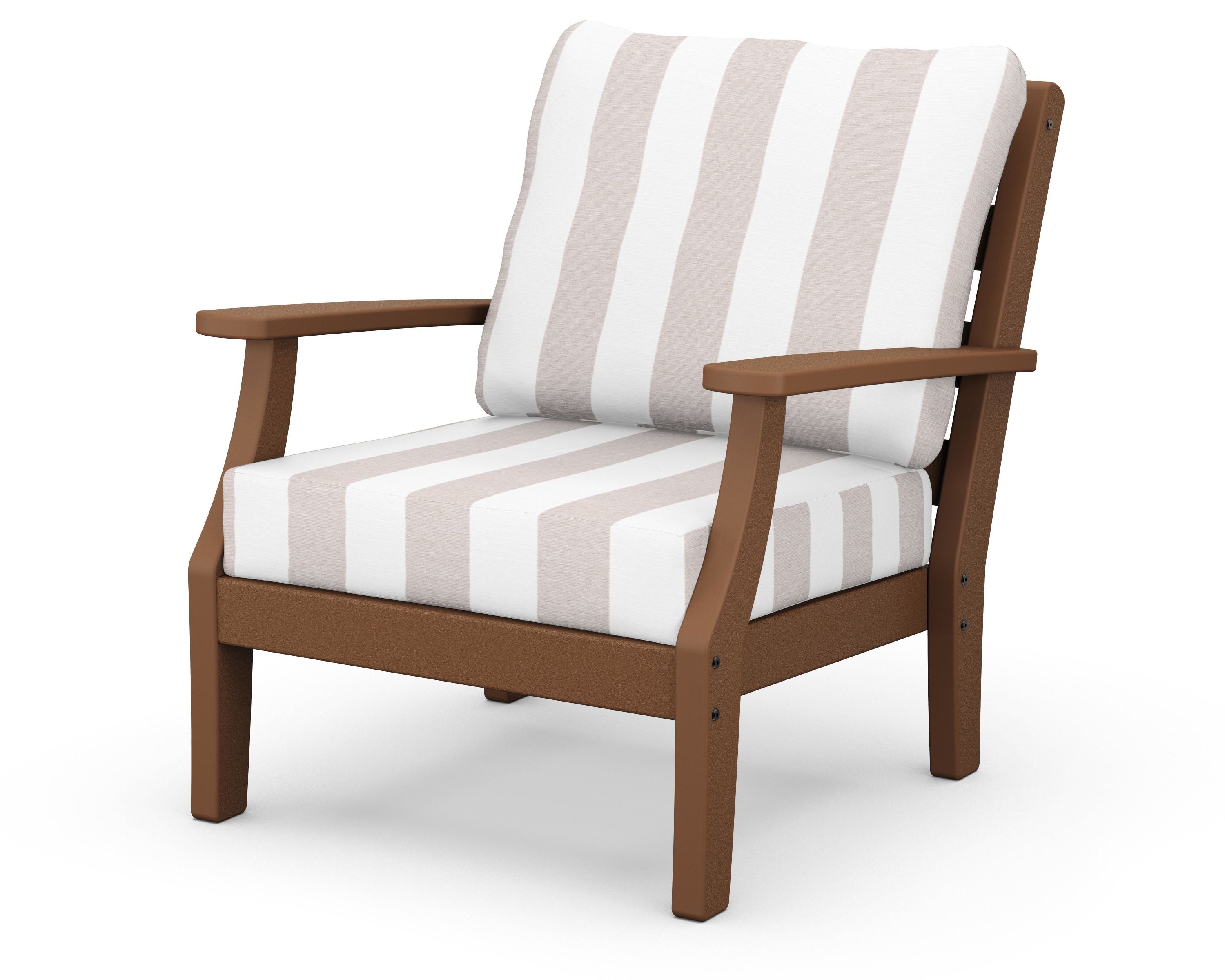 Chesapeake Deep Seating Chair in Teak / Cabana Stripe Dune Burlap