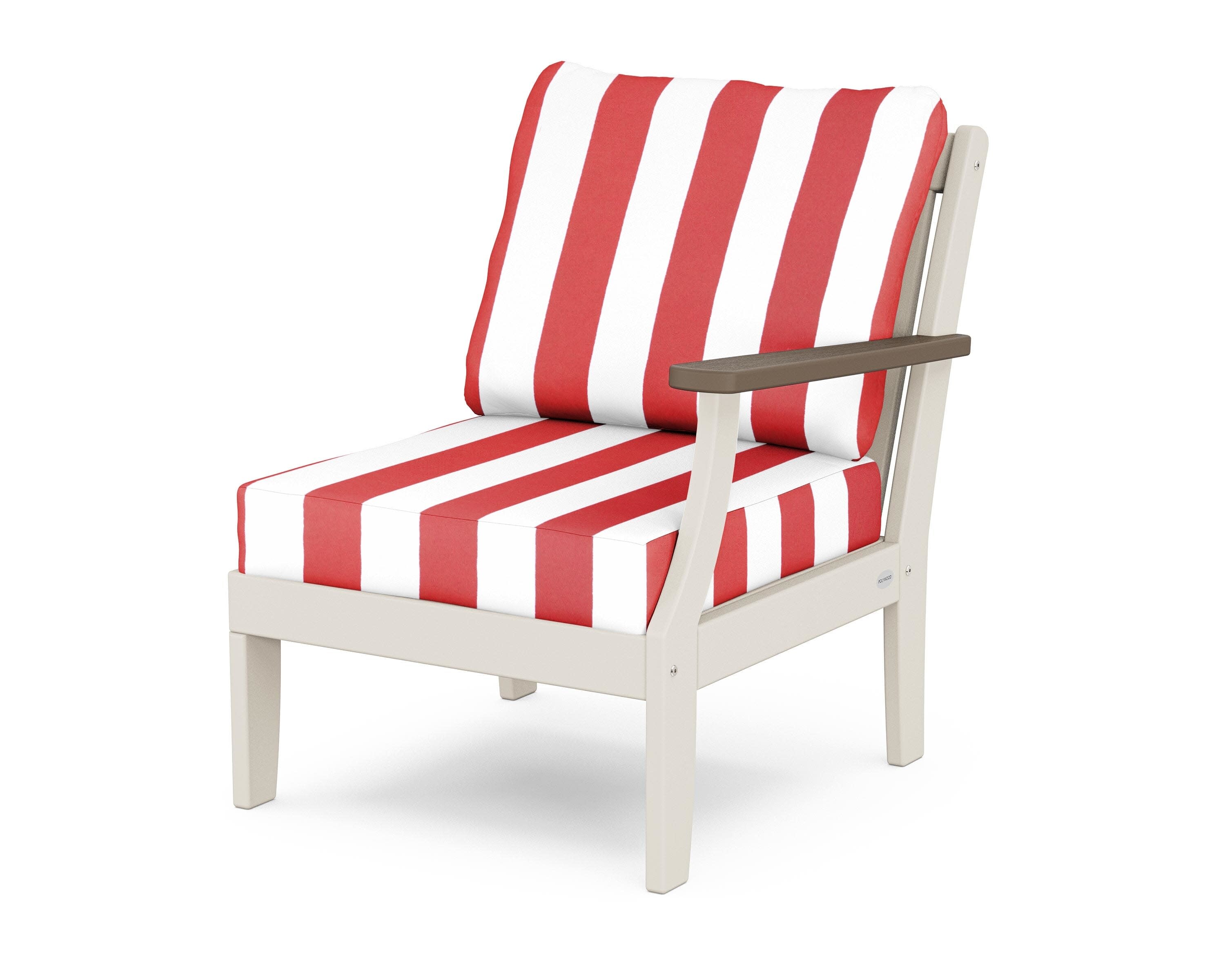 Braxton Modular Right Arm Chair in Sand / Kona / Cabana Stripe Crimson