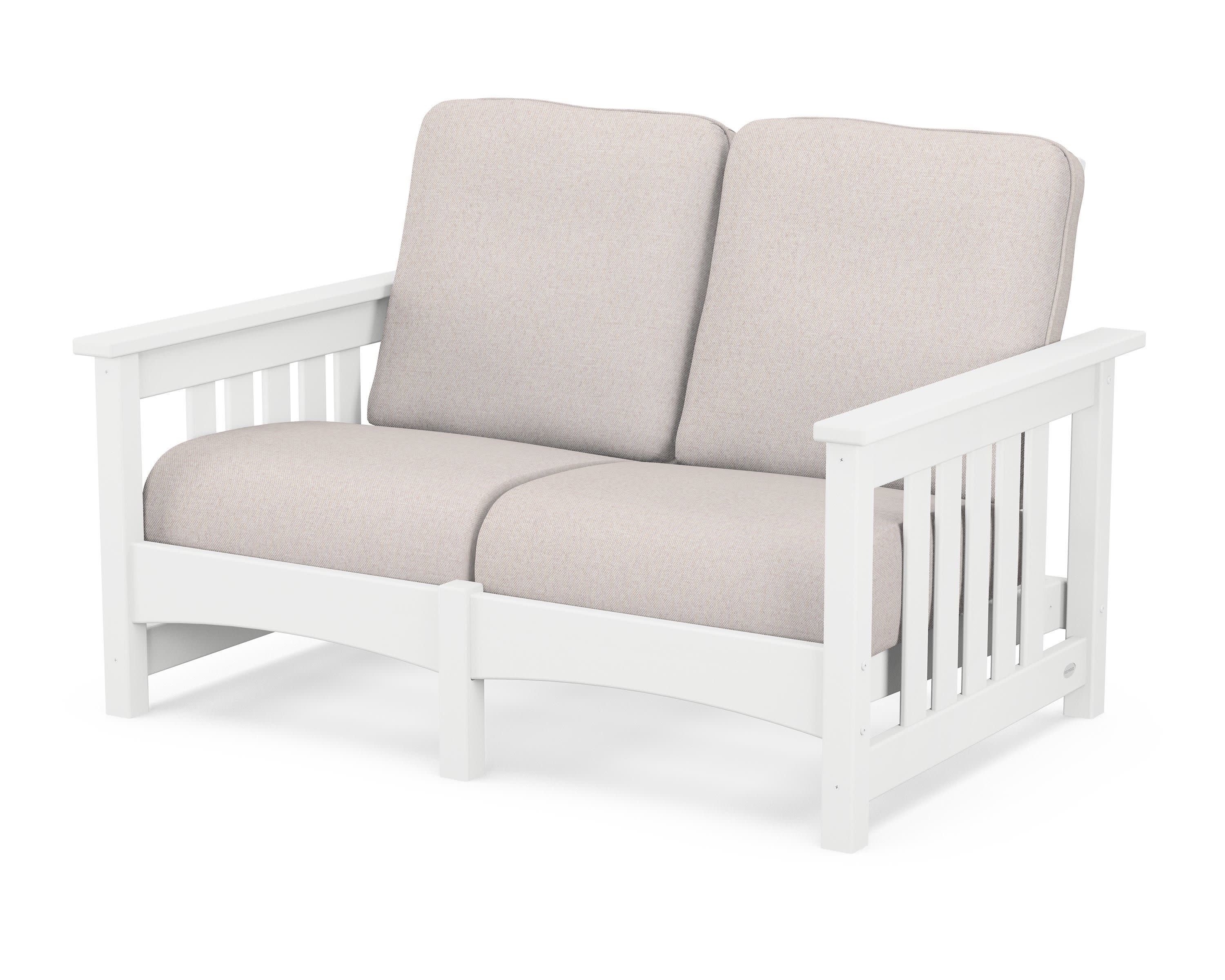 Club Mission Loveseat in White / Dune Burlap