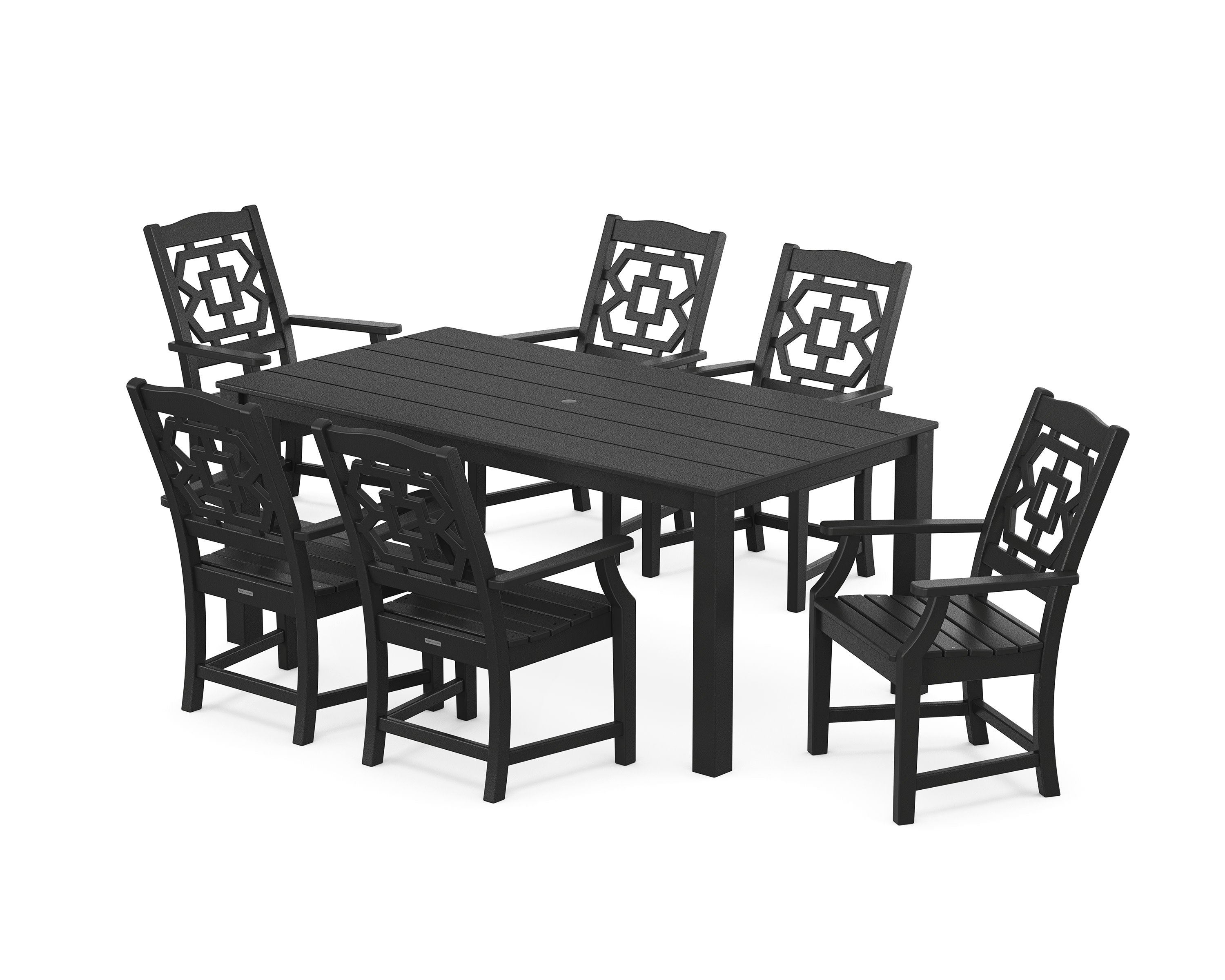 Chinoiserie Arm Chair 7-Piece Parsons Dining Set in Black