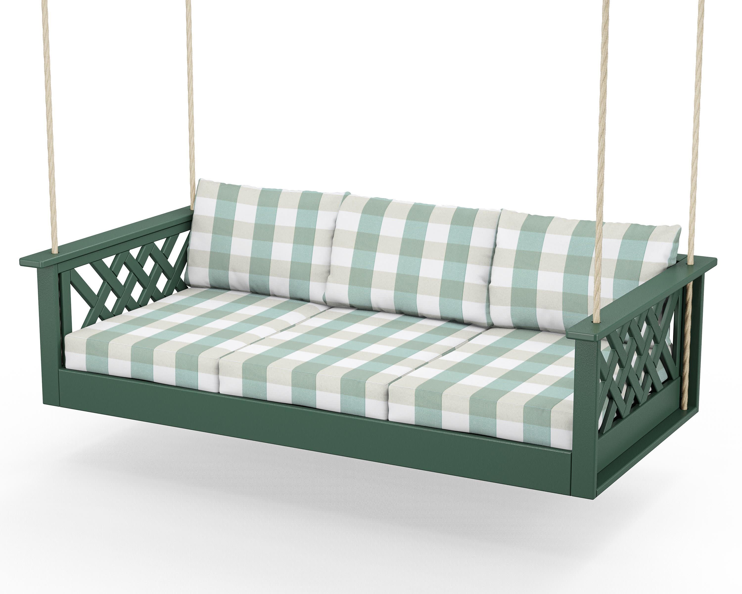 Wovendale Daybed Swing in Green / Buffalo Plaid Glacier Spa
