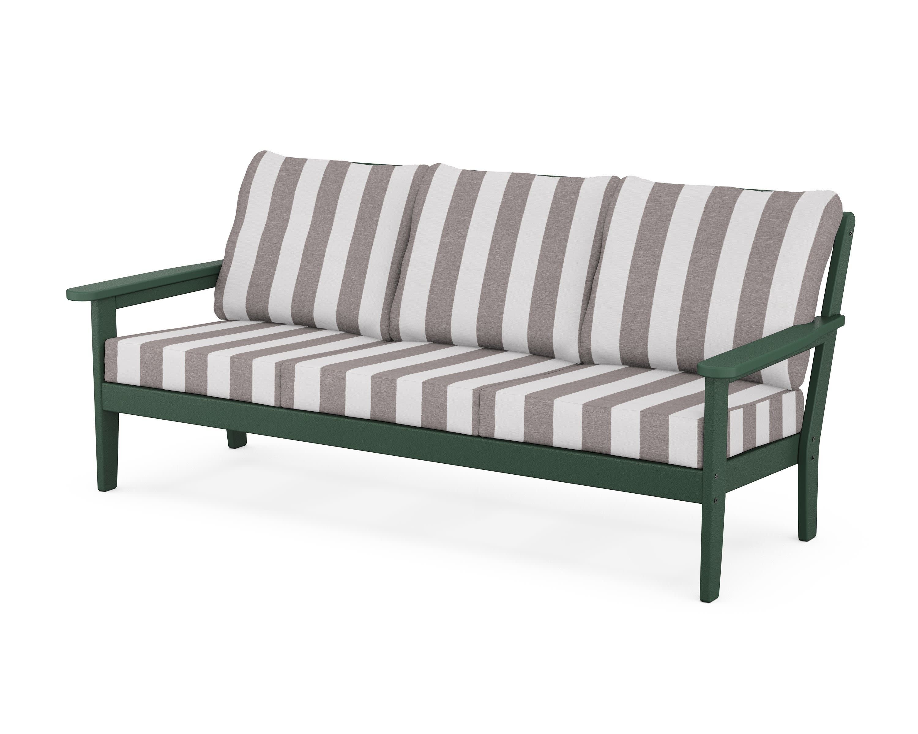 Cottage Deep Seating Sofa in Green / Cabana Stripe Grey Mist