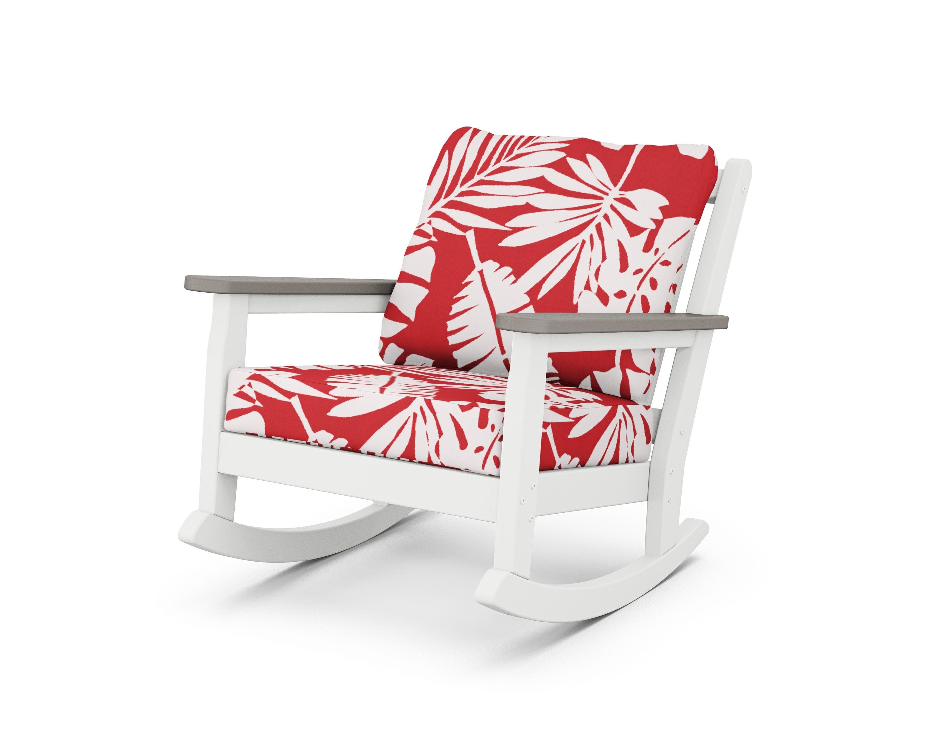 Chippendale Deep Seating Rocking Chair in White / Driftwood / Leaf Crimson