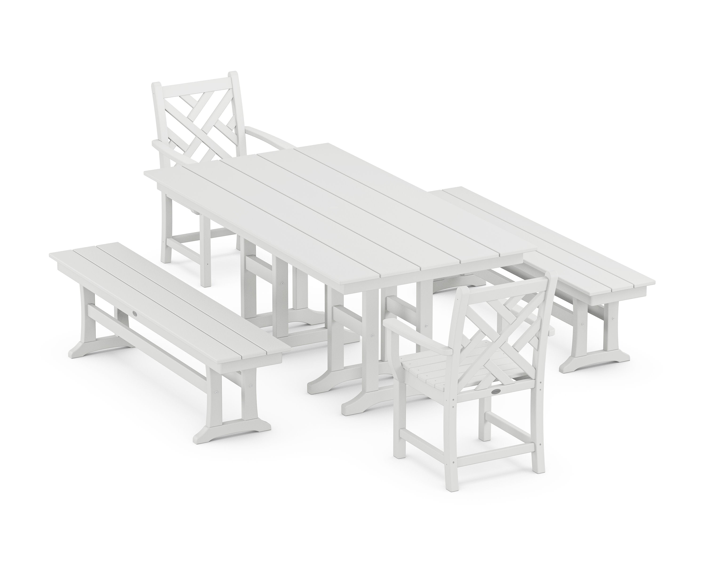 Chippendale 5-Piece Farmhouse Dining Set with Benches in White