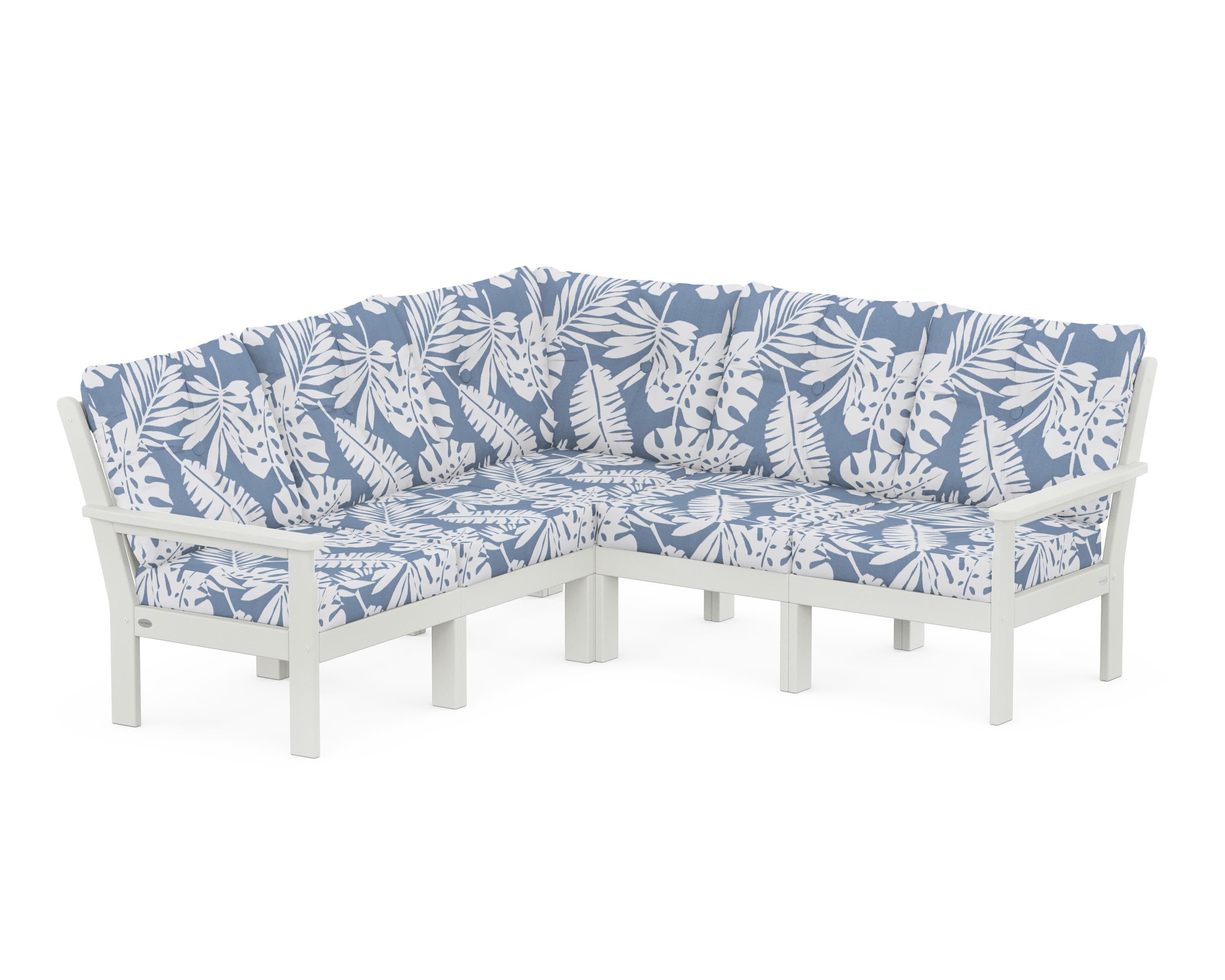 Vineyard 5-Piece Sectional in Vintage White / Leaf Sky Blue