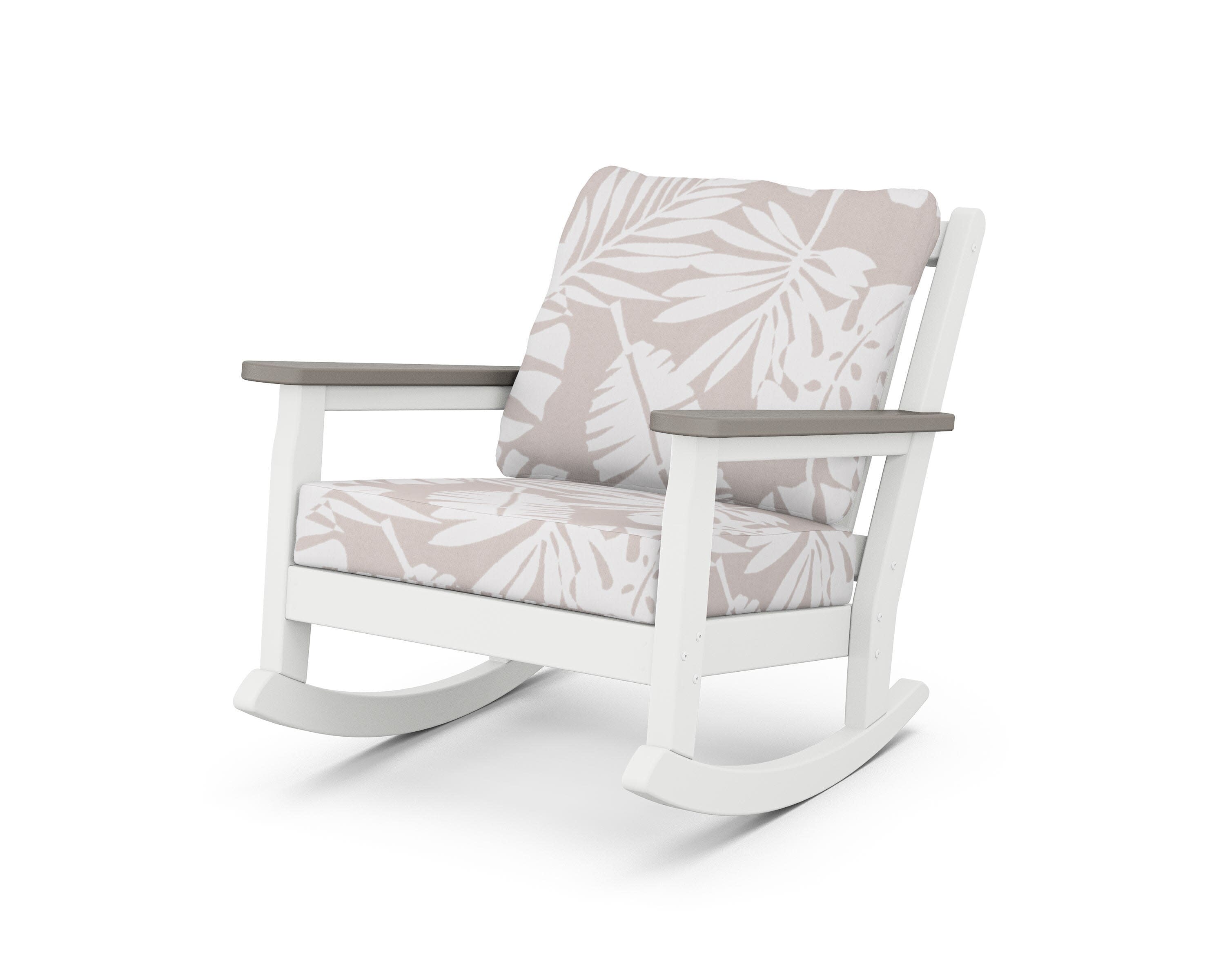 Chippendale Deep Seating Rocking Chair in White / Driftwood / Leaf Dune Burlap