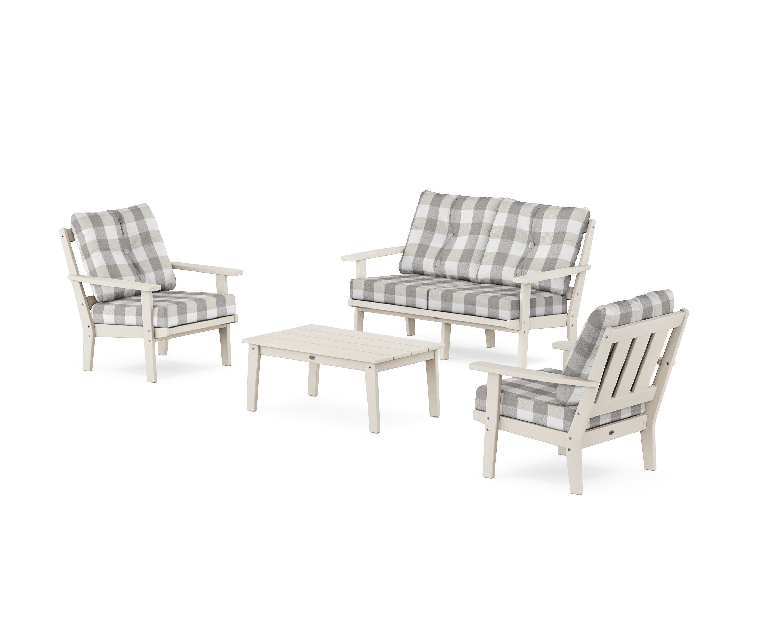 Oxford 4-Piece Deep Seating Set with Loveseat in Sand / Buffalo Plaid Grey Mist