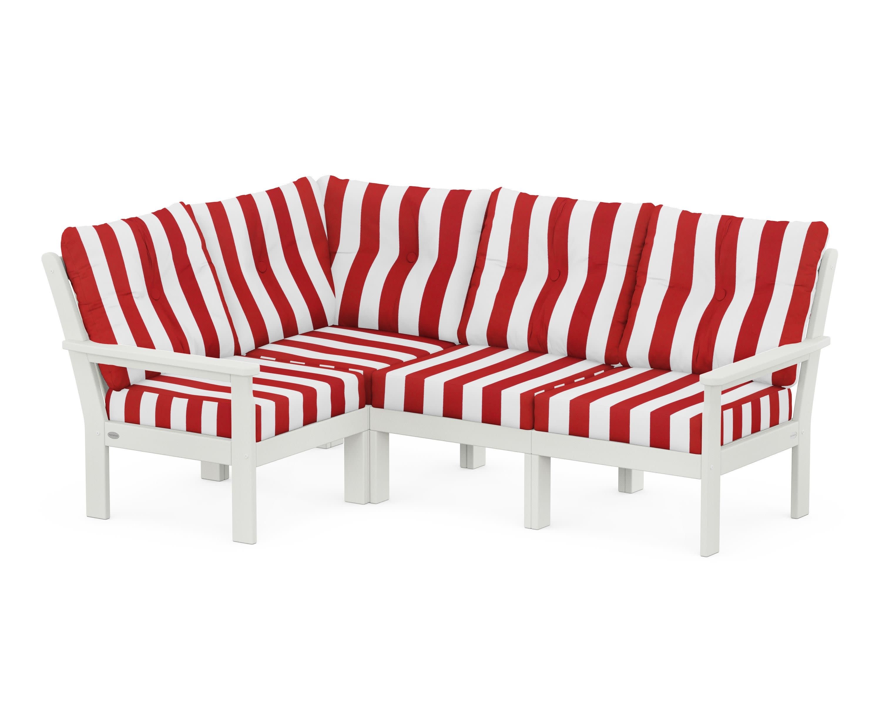 Vineyard 4-Piece Sectional in Vintage White / Cabana Stripe Crimson