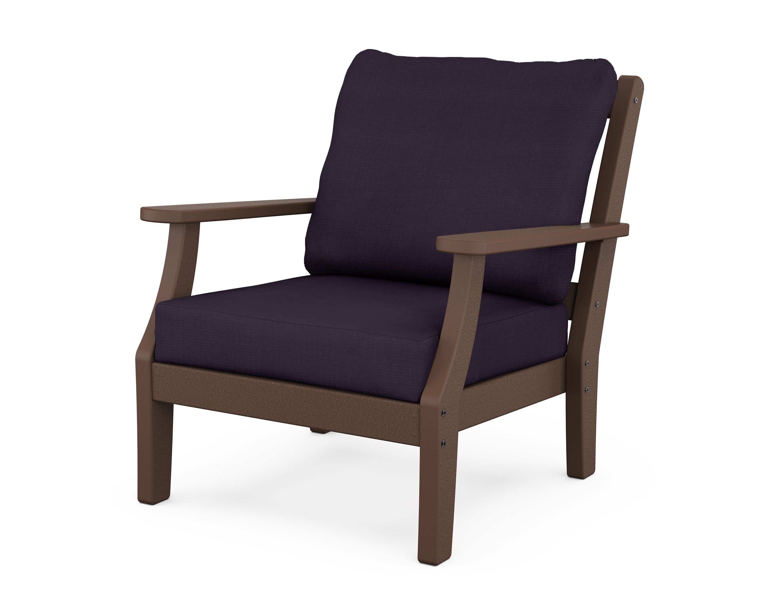 Chinoiserie Deep Seating Chair in Mahogany / Navy Linen