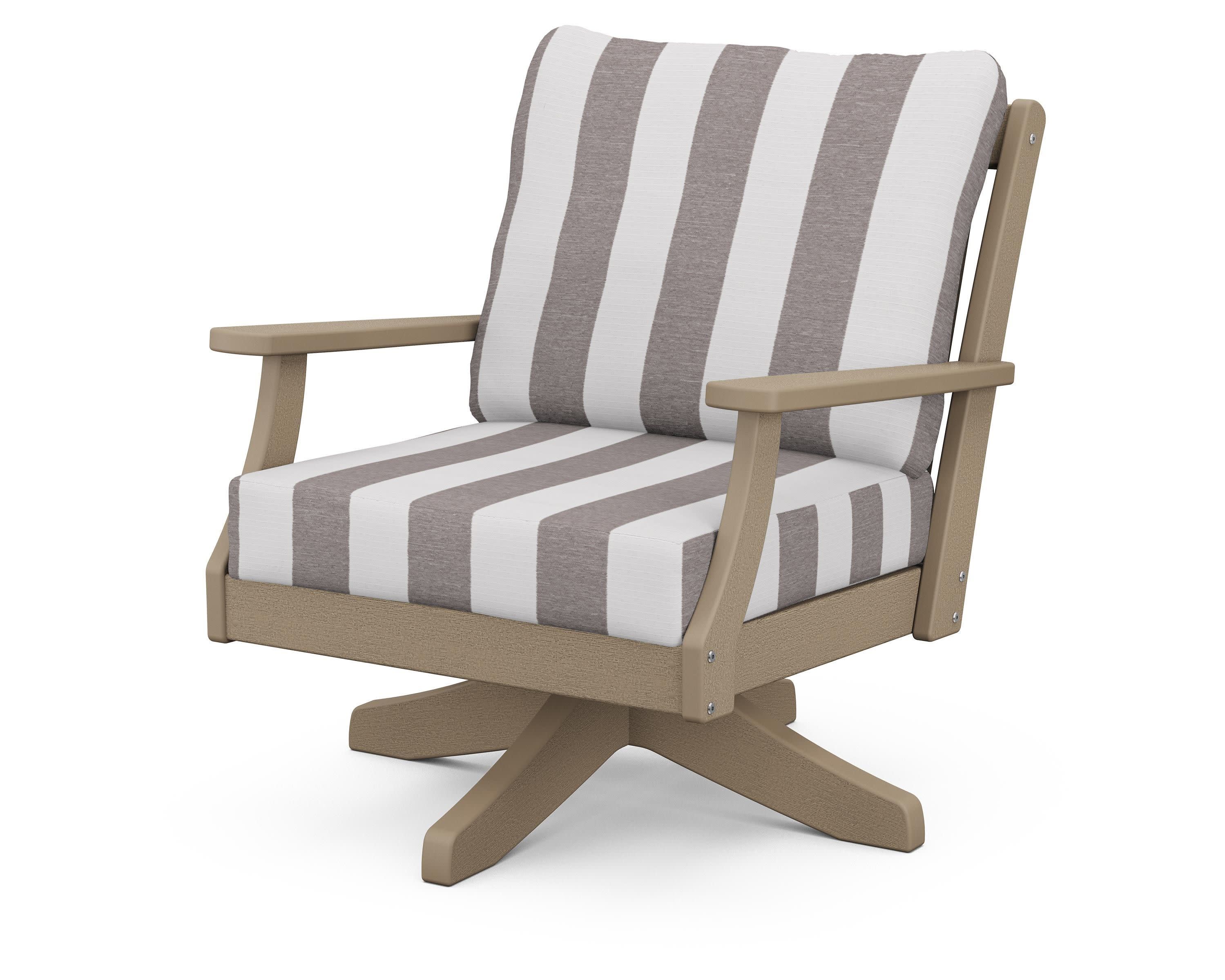 Braxton Deep Seating Swivel Chair in Vintage Sahara / Cabana Stripe Grey Mist