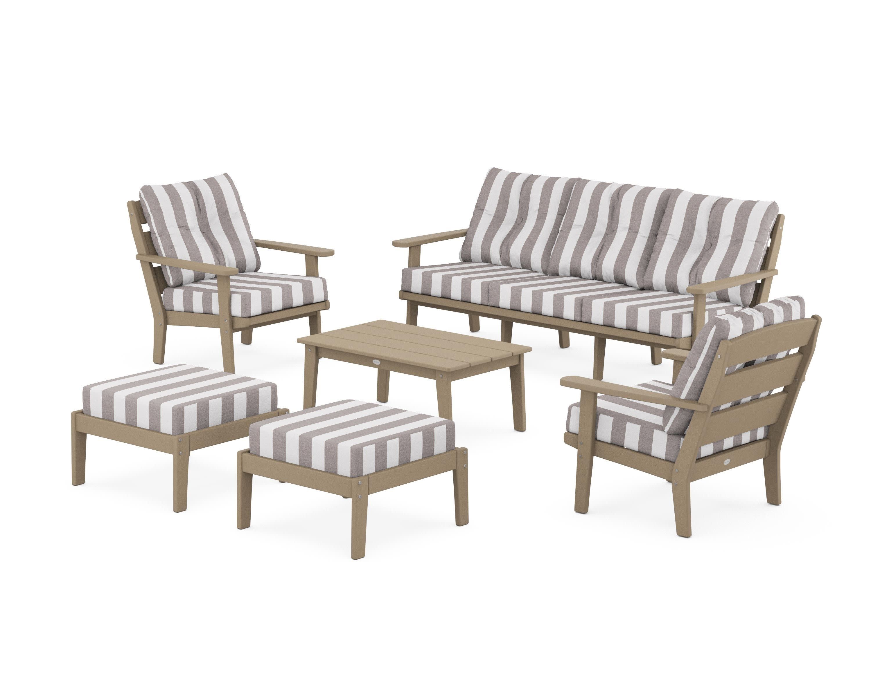 Lakeside 6-Piece Lounge Sofa Set in Vintage Sahara / Cabana Stripe Grey Mist