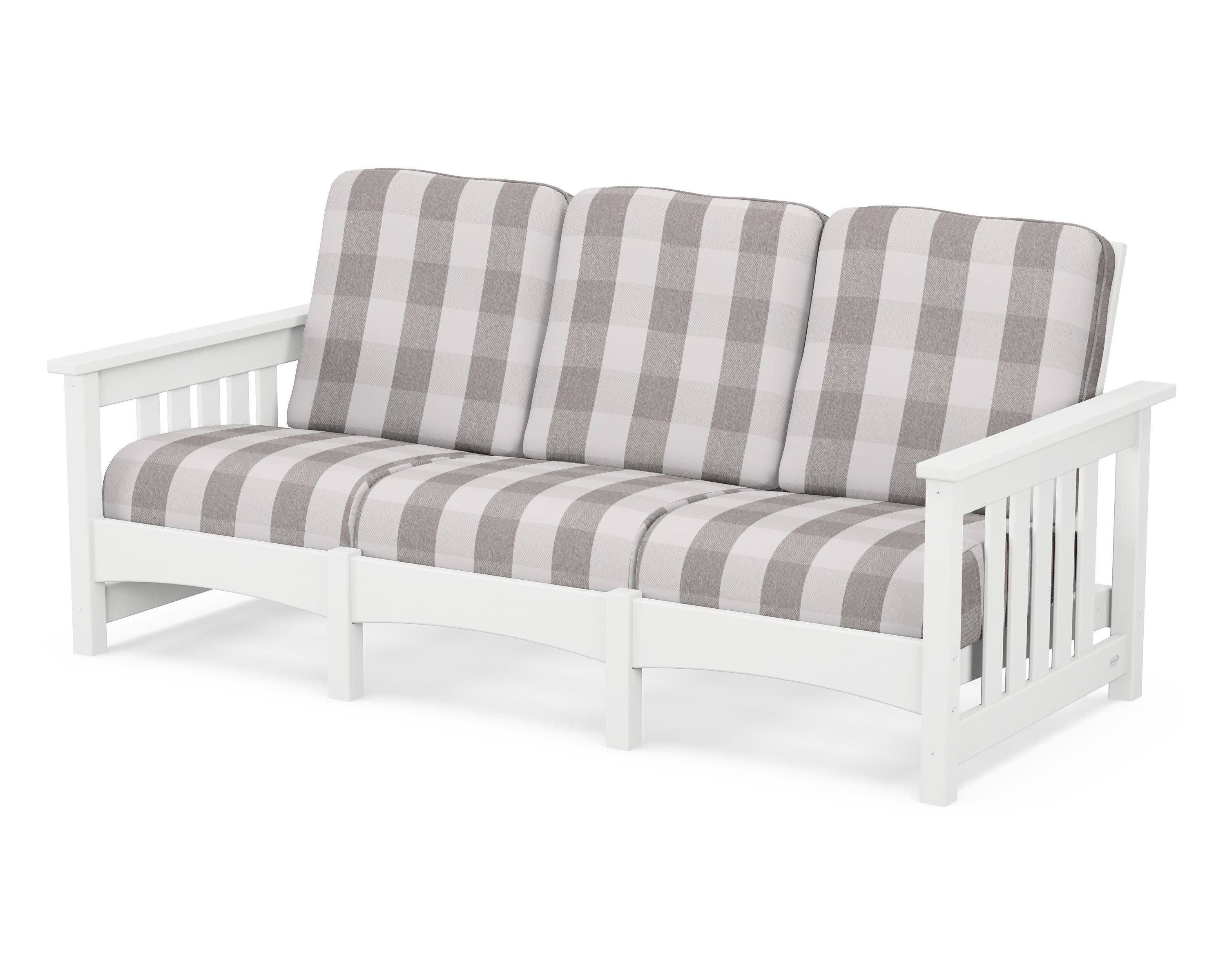 Club Mission Sofa in White / Buffalo Plaid Grey Mist