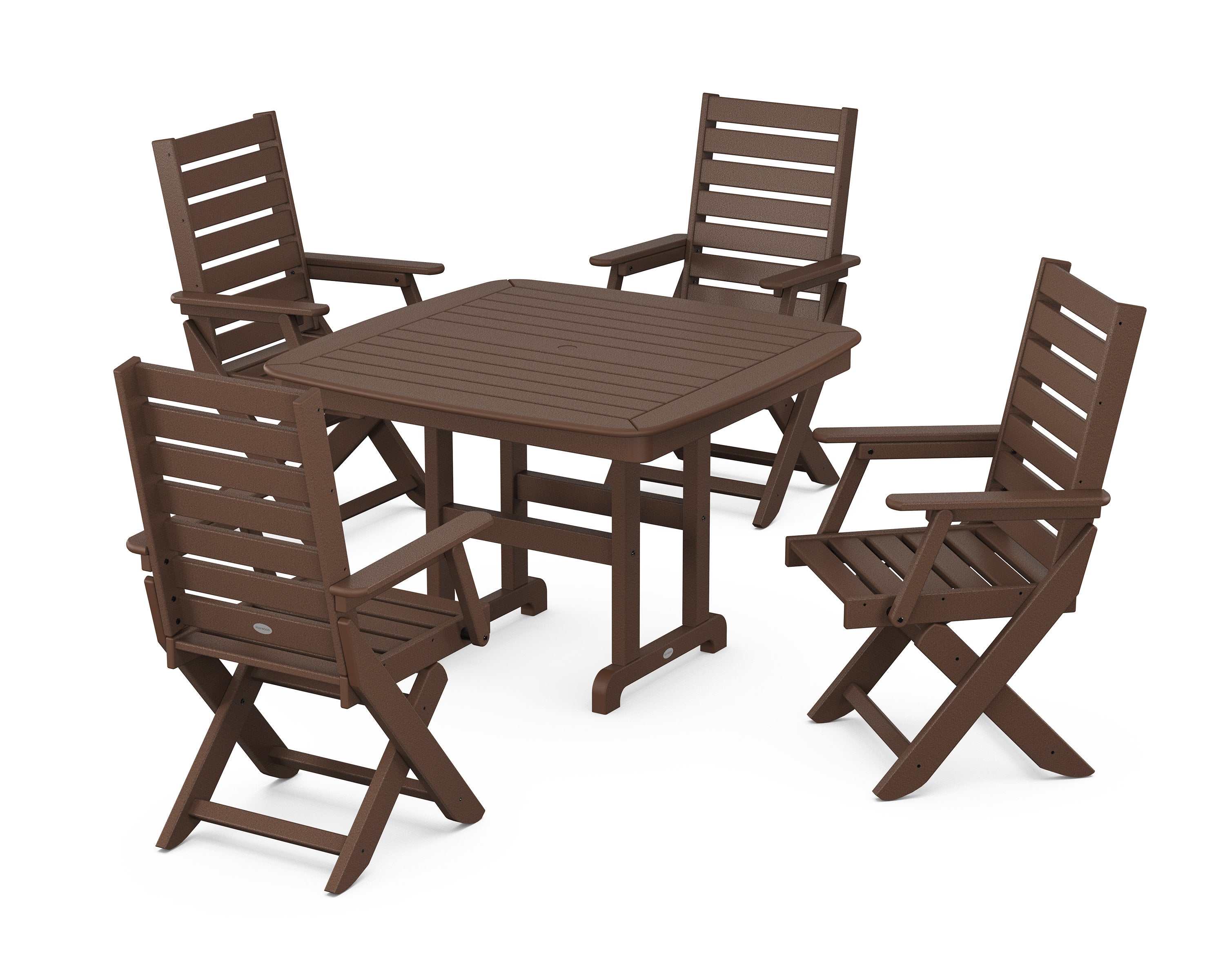 Captain Folding Chair 5-Piece Dining Set with Trestle Legs in Mahogany