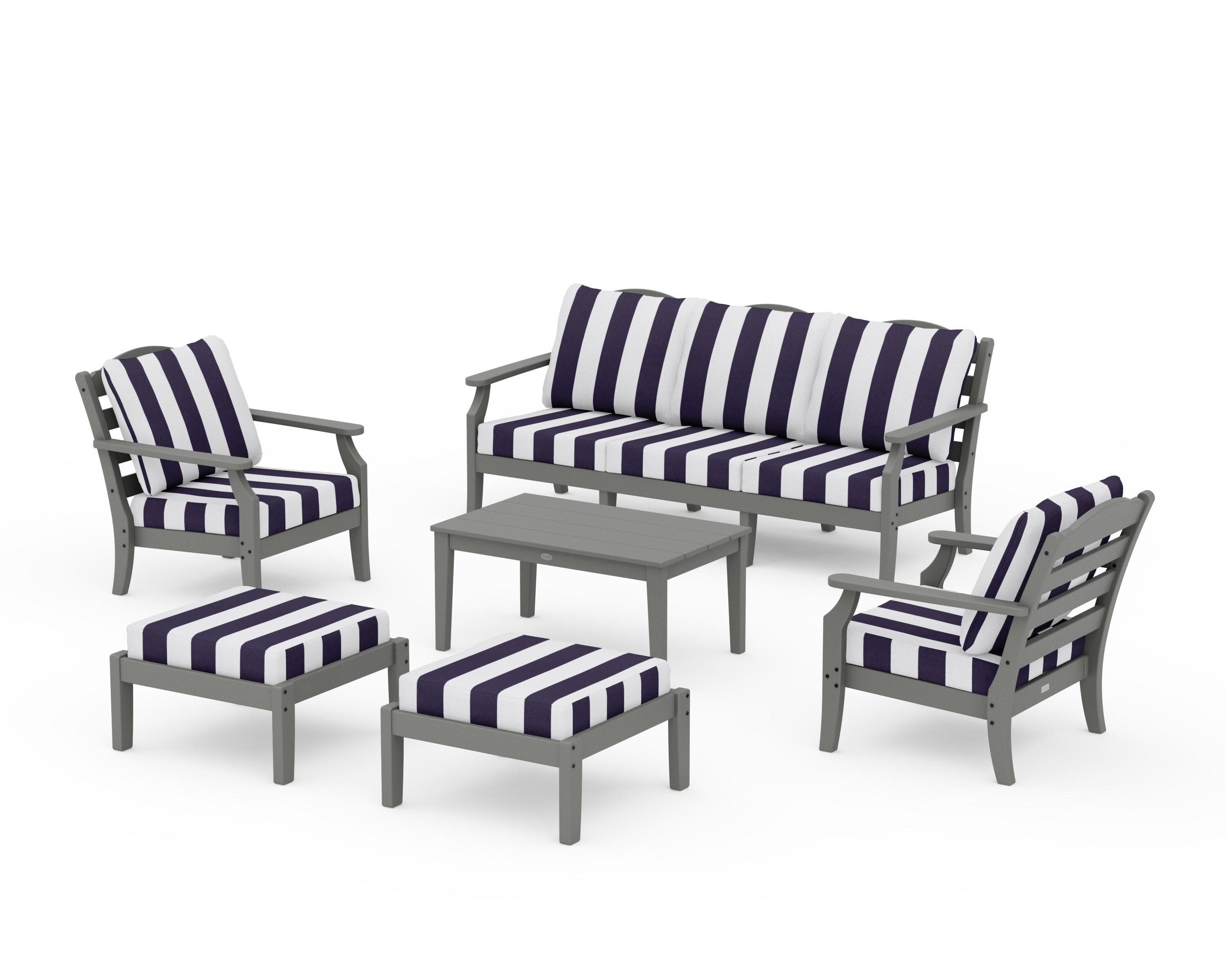 Savannah 6-Piece Lounge Sofa Set in Slate Grey / Cabana Stripe Navy