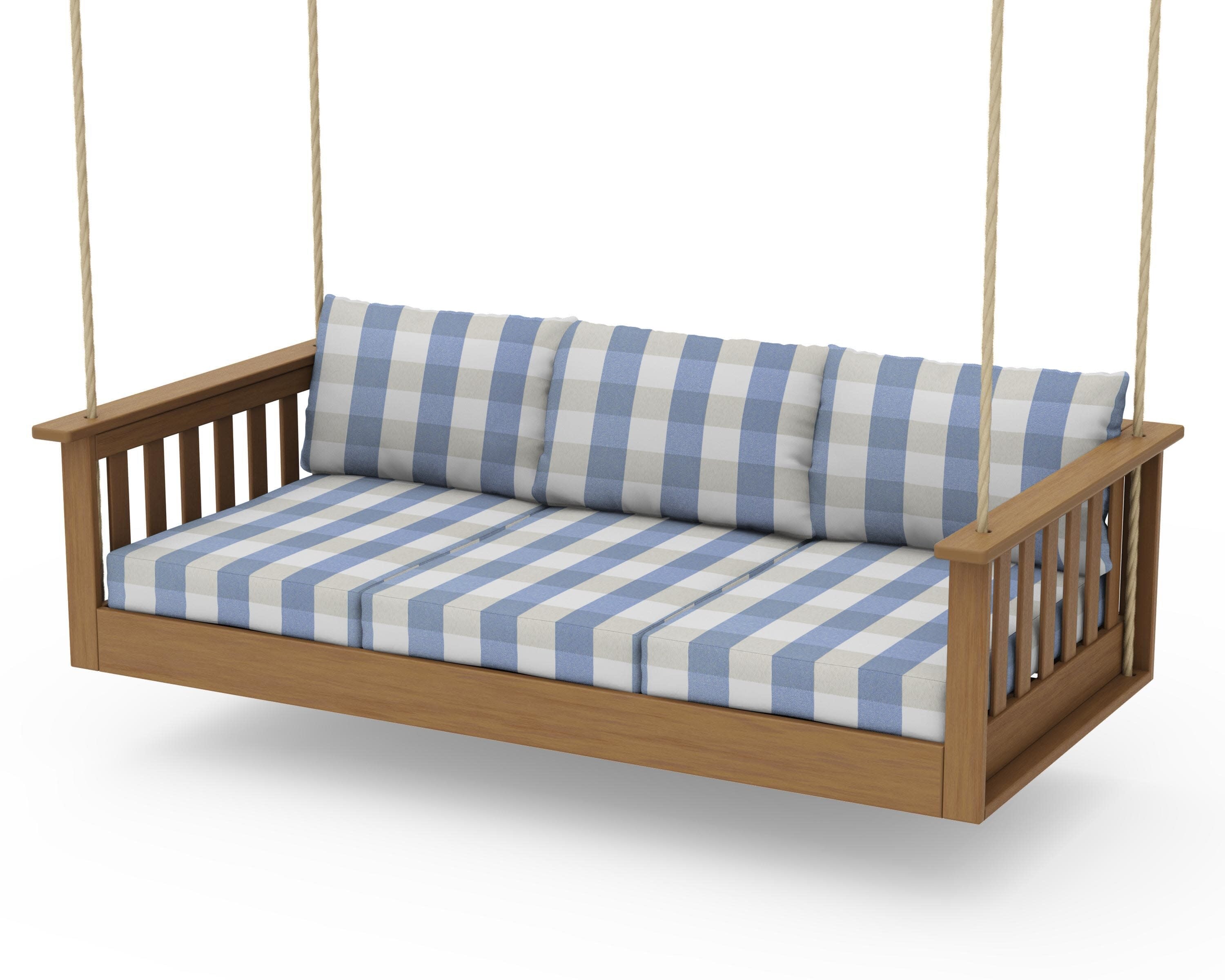 Vineyard Daybed Swing in Natural / Buffalo Plaid Sky Blue