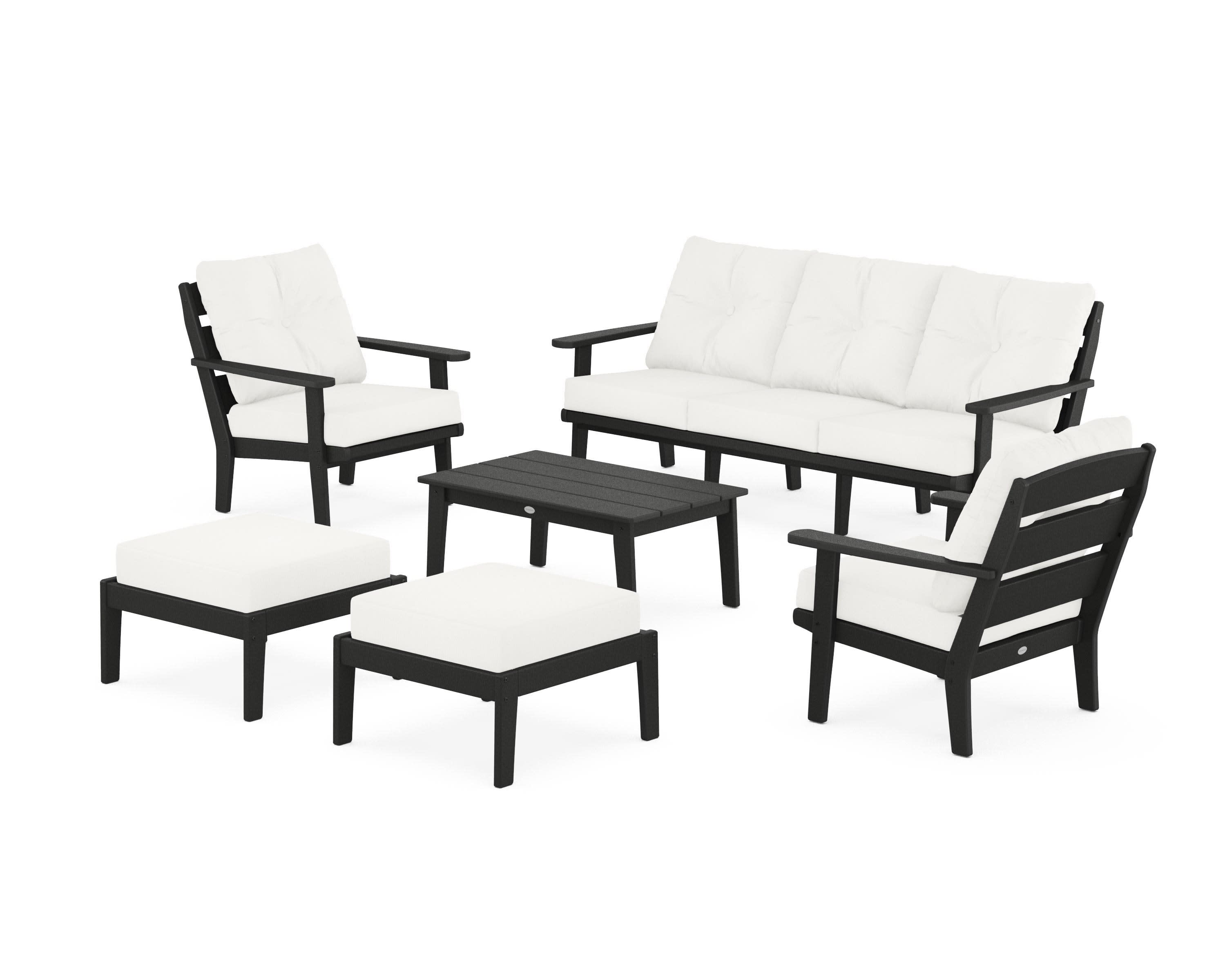 Lakeside 6-Piece Lounge Sofa Set in Black / Natural Linen