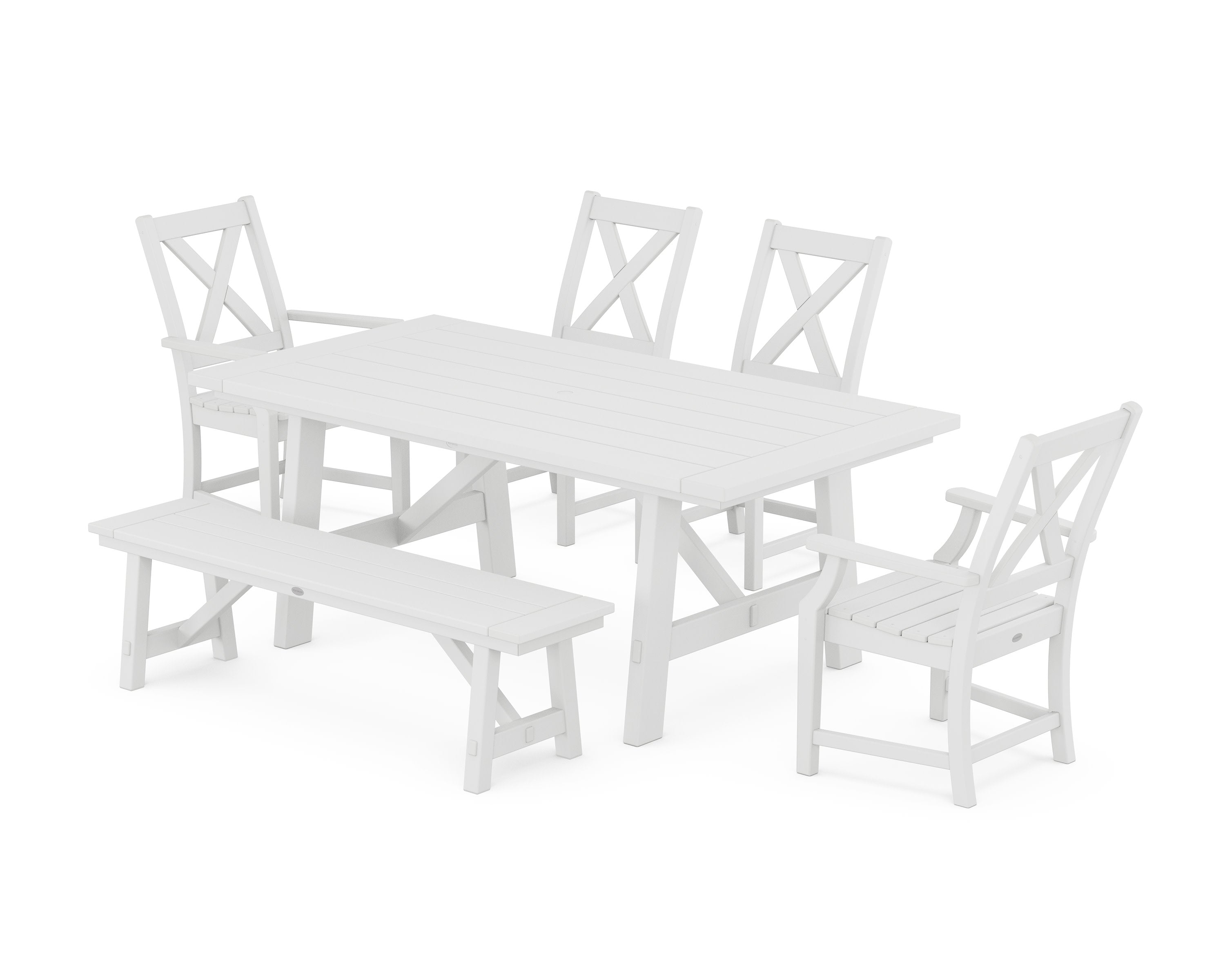 Braxton 6-Piece Rustic Farmhouse Dining Set With Trestle Legs in White