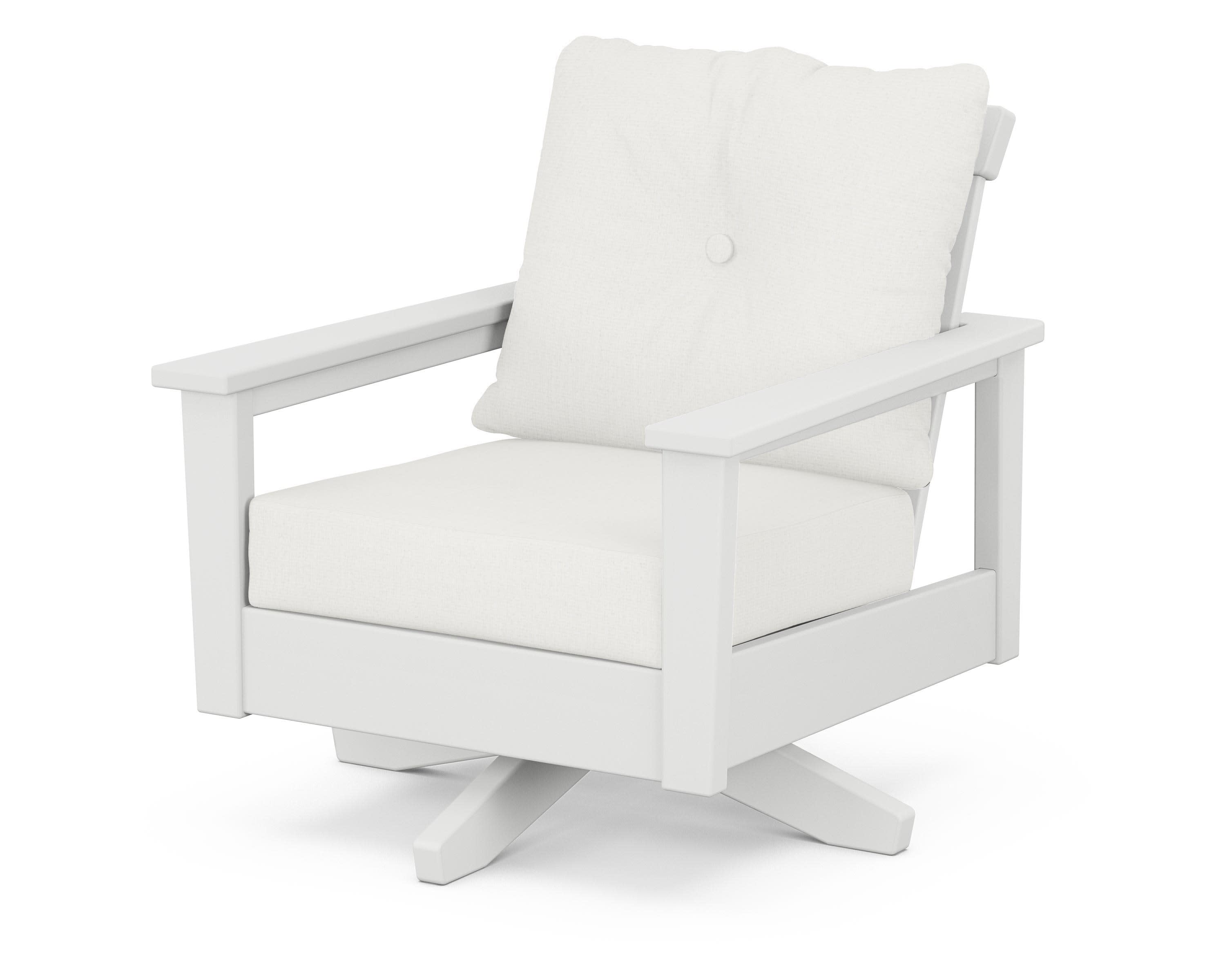 Prescott Deep Seating Swivel Chair in White / Natural Linen