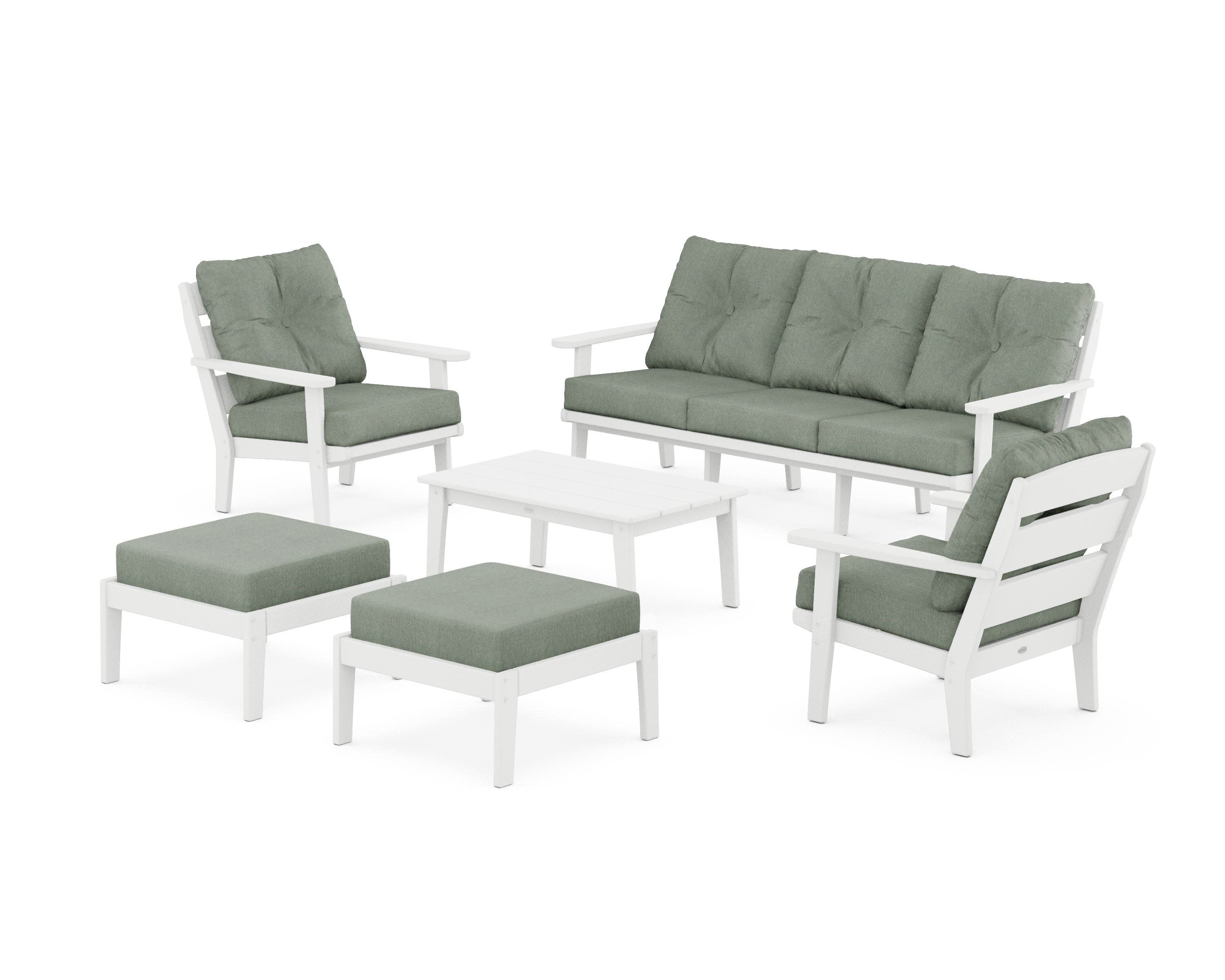 Lakeside 6-Piece Lounge Sofa Set in White / Cast Sage