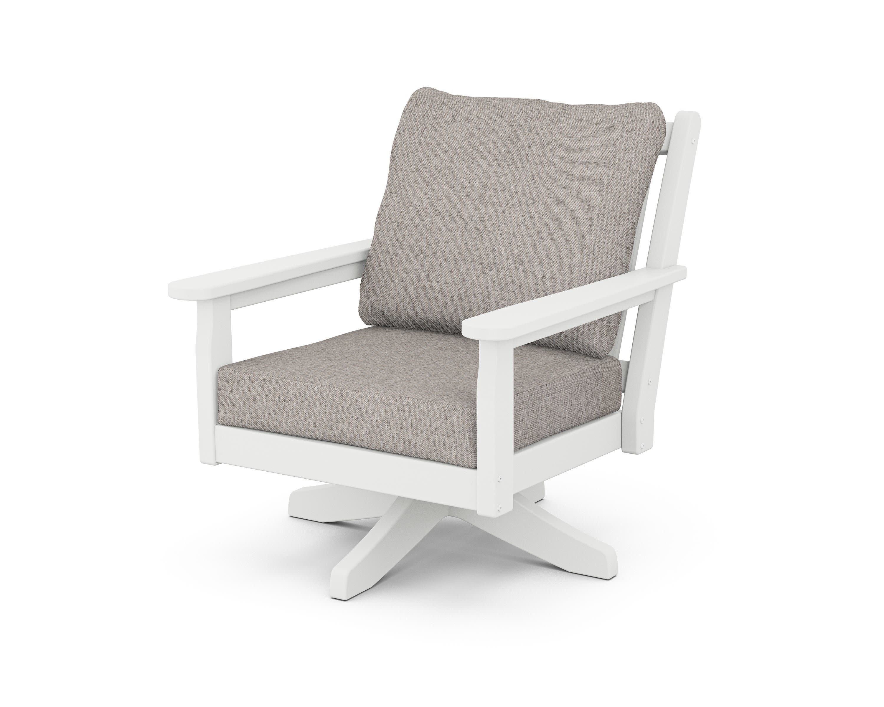 Chippendale Deep Seating Swivel Chair in White / Weathered Tweed