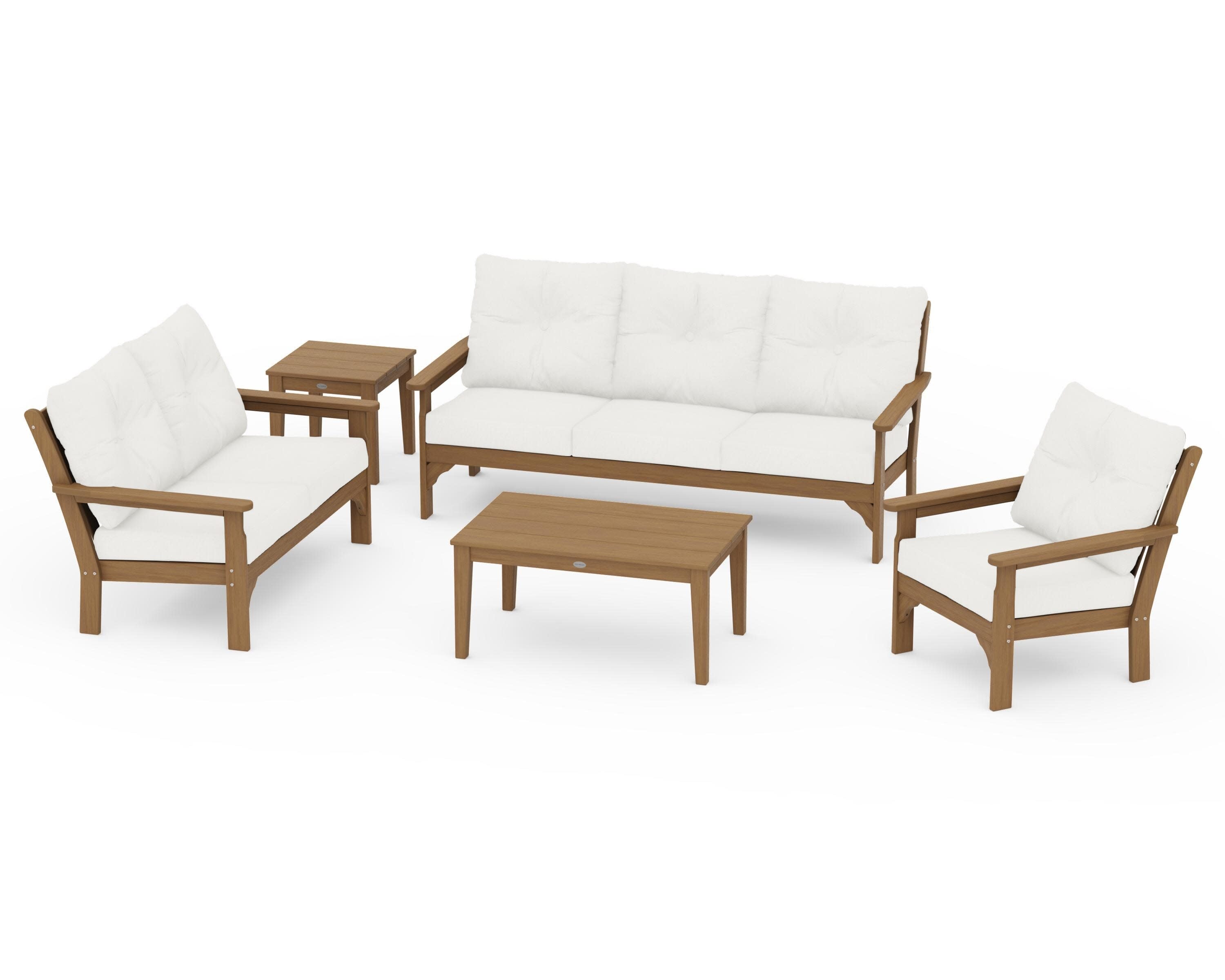 Vineyard 5 Piece Deep Seating Set in Natural / Natural Linen