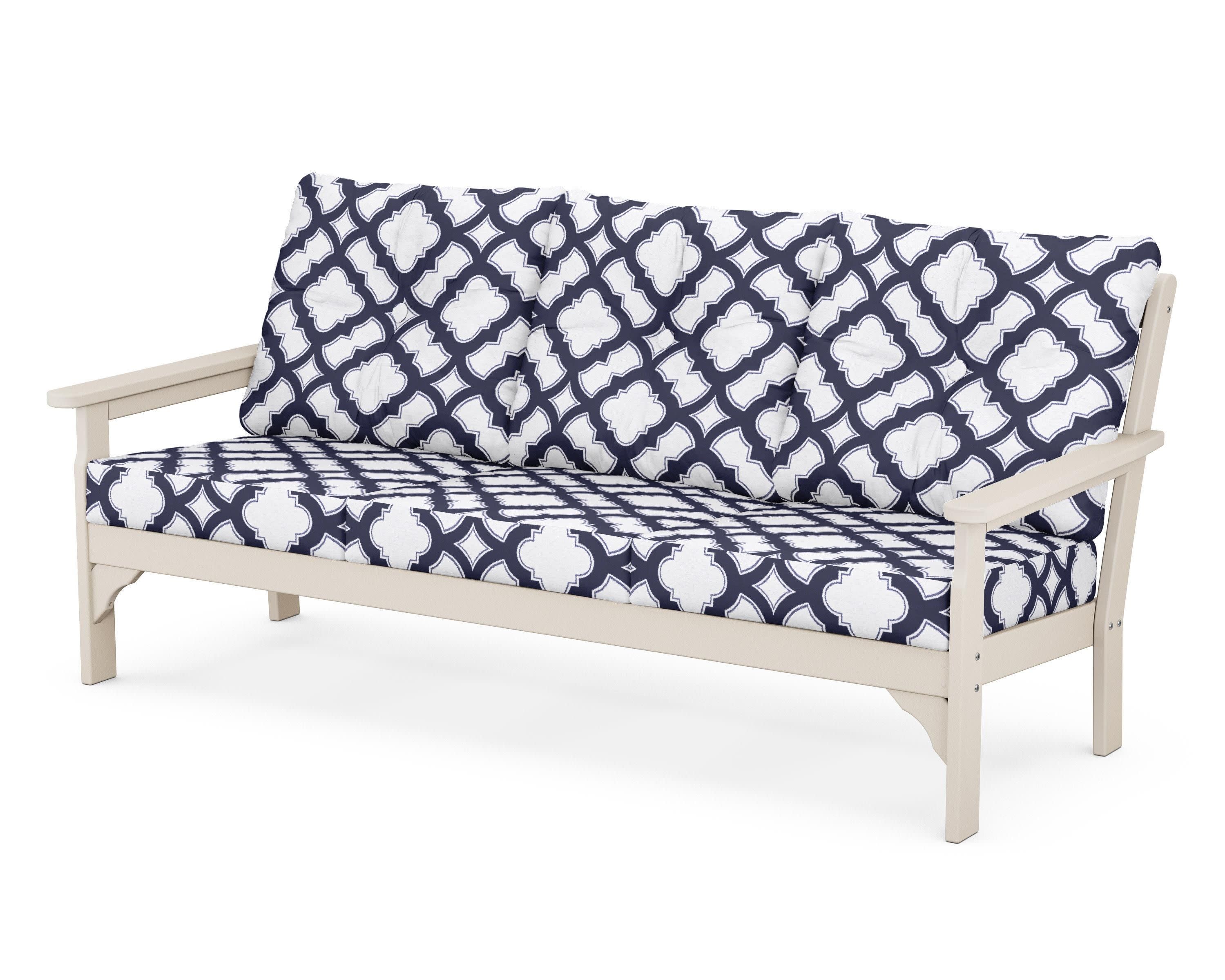 Vineyard Deep Seating Sofa in Sand / Trellis Navy
