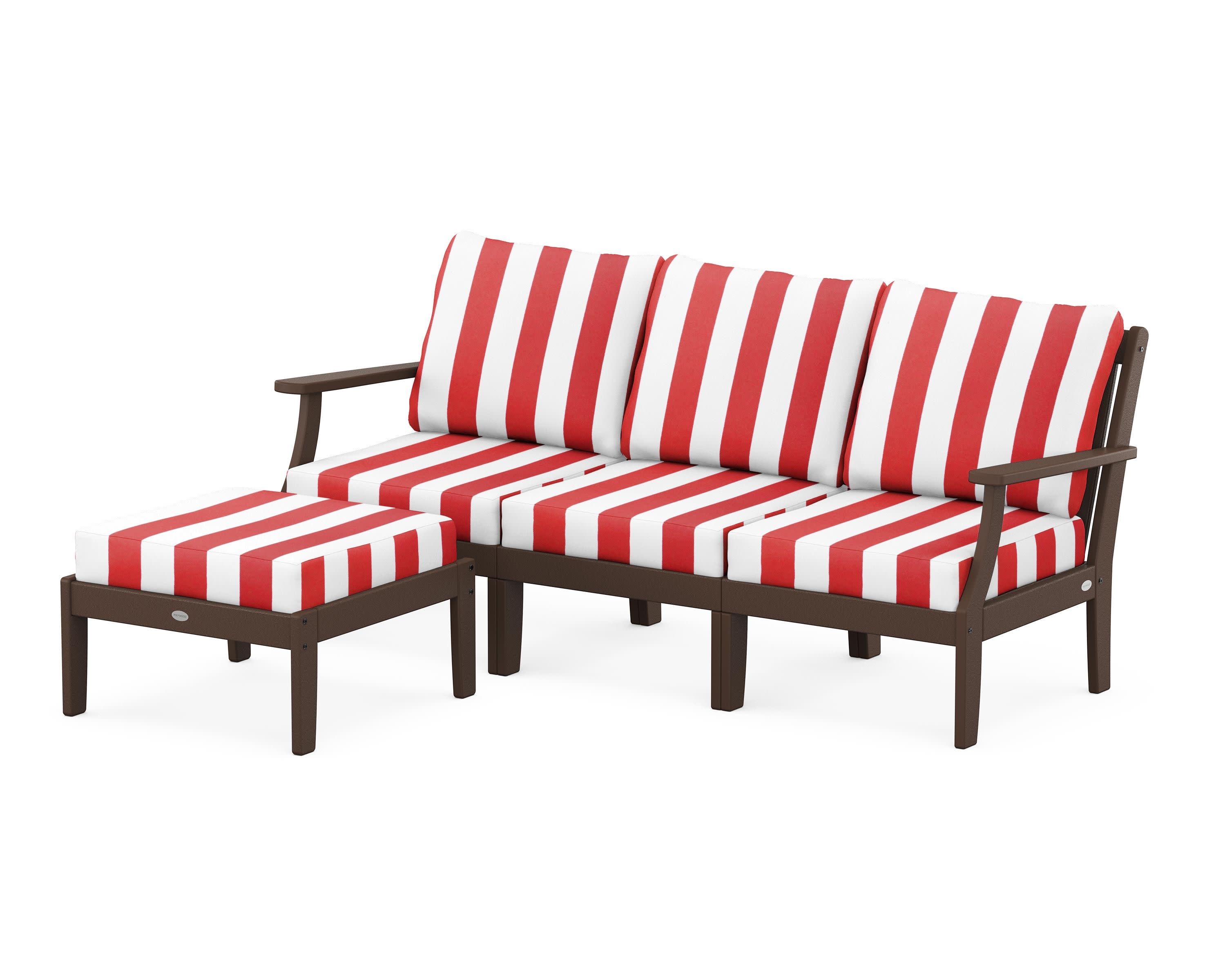 Braxton Modular 4-Piece Deep Seating Set with Ottoman in Mahogany / Cabana Stripe Crimson