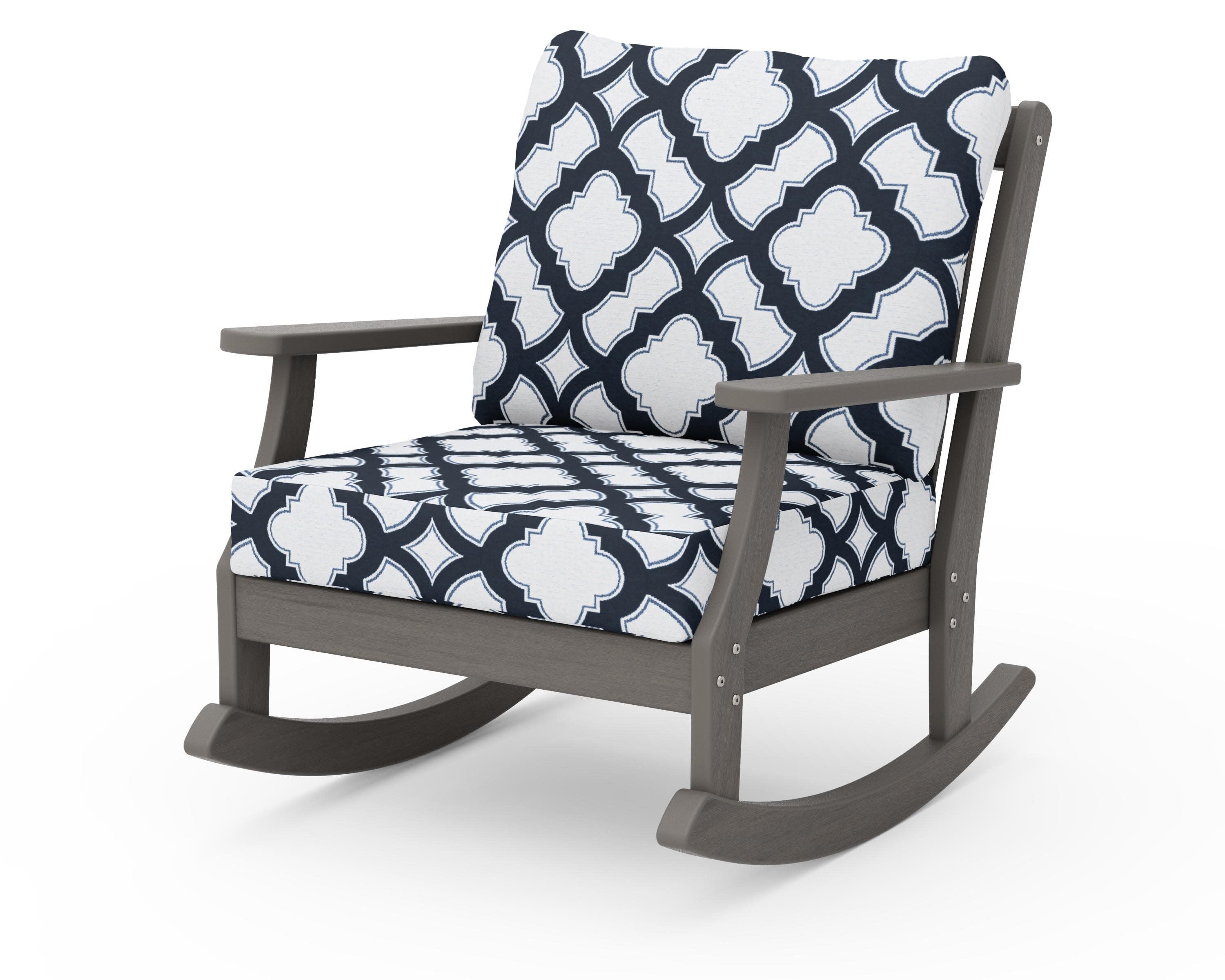 Braxton Deep Seating Rocking Chair in Driftwood / Trellis Marine Indigo